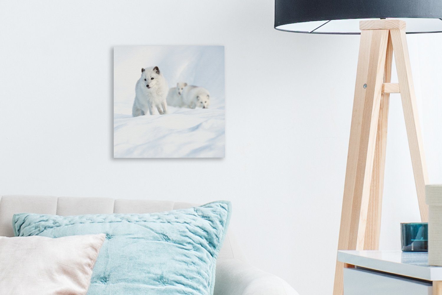 OneMillionCanvasses® Leinwandbild Tiere, Polarfüchse Schnee - (1 Schlafzimmer St), Bilder Leinwand Wohnzimmer - für