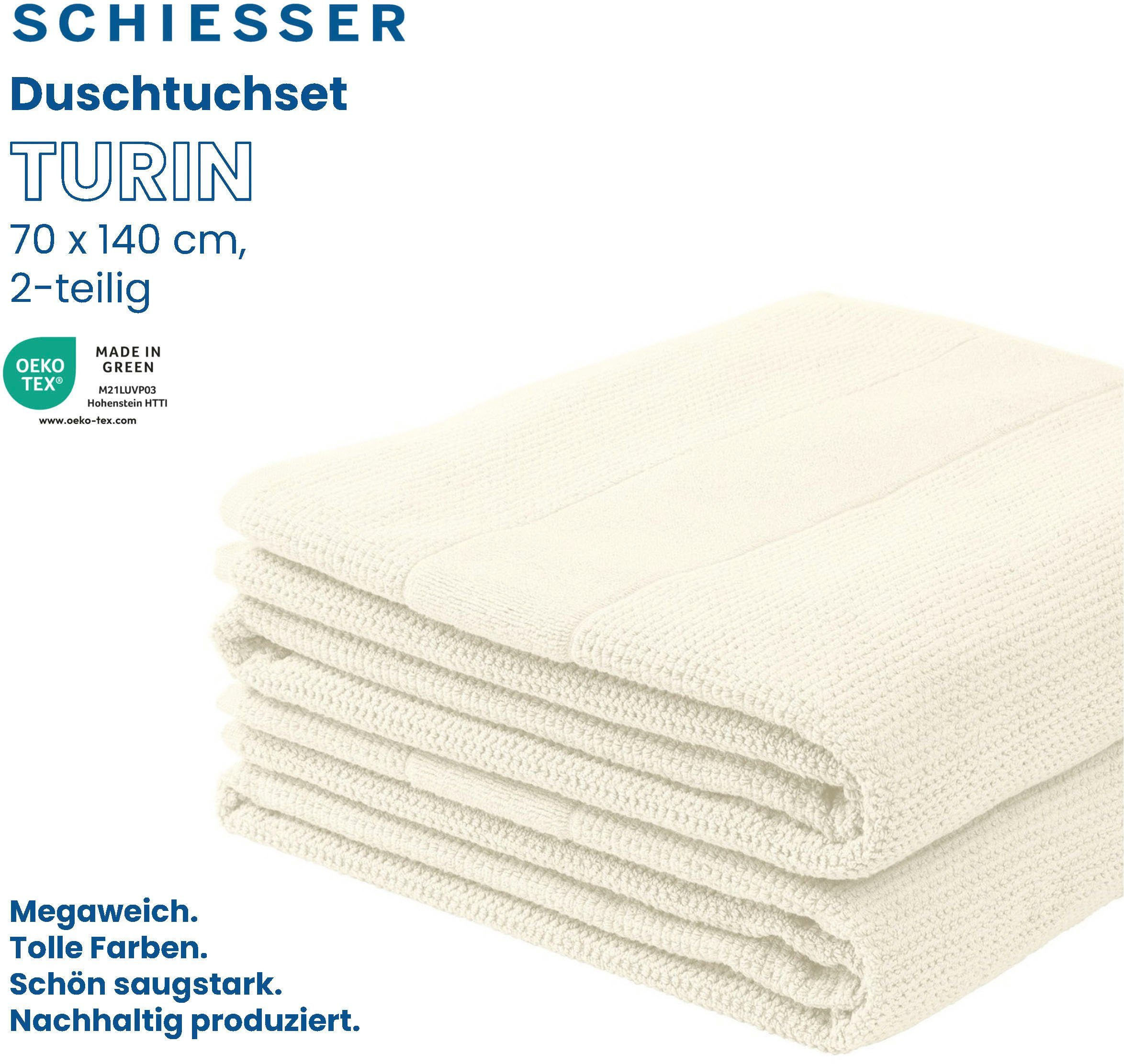 Offwhite GREEN Set 4er OEKO-TEX®-zertifiziert 100% by aus Reiskorn-Optik, Handtücher im MADE IN (2-St), Schiesser Turin Baumwolle, Frottier