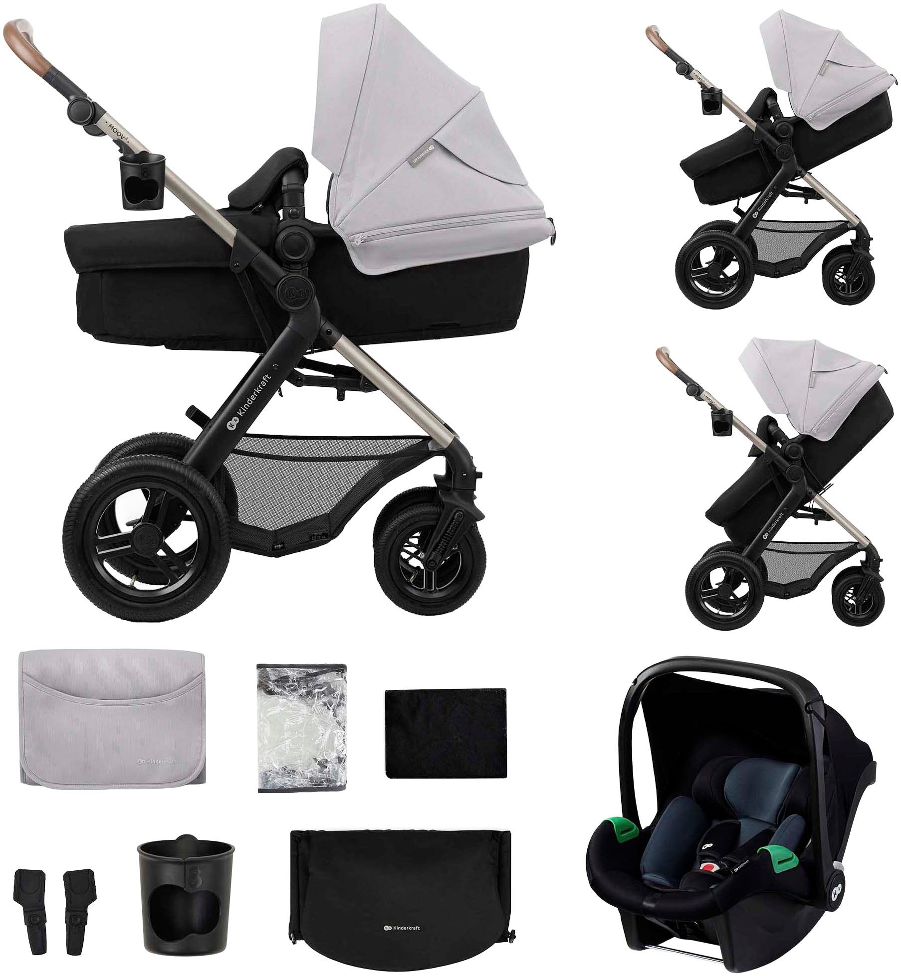 Kinderkraft Kombi-Kinderwagen MOOV 2 Air 3IN1, (Set), mit Luftreifen