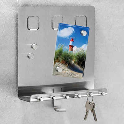 HI Schlüsselkasten Schlüsselboard mit Memoboard Silbern 28,5x25x8 cm