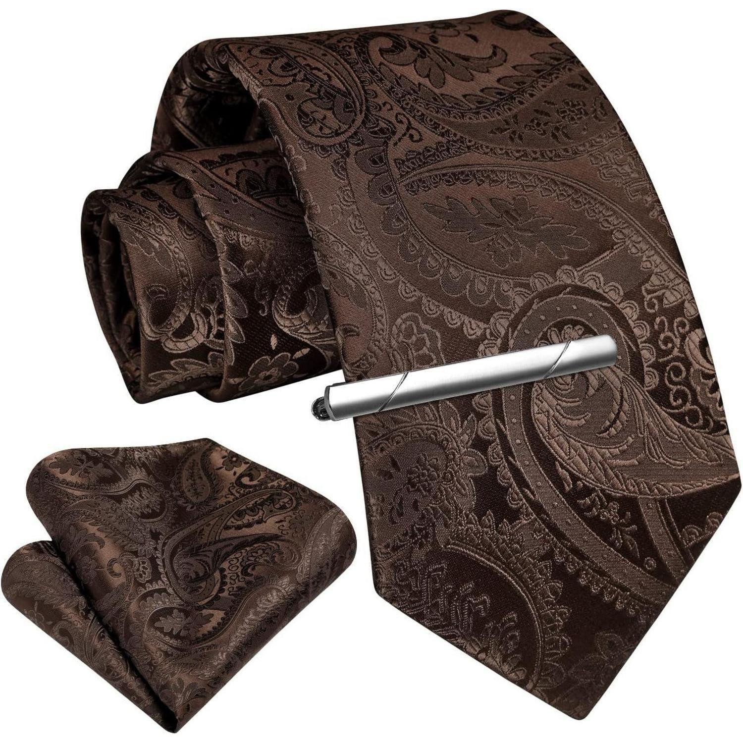 LuxusKollektion Krawatte Krawattenset Herren Paisley Kariert B1 Braun Einheitsgröße