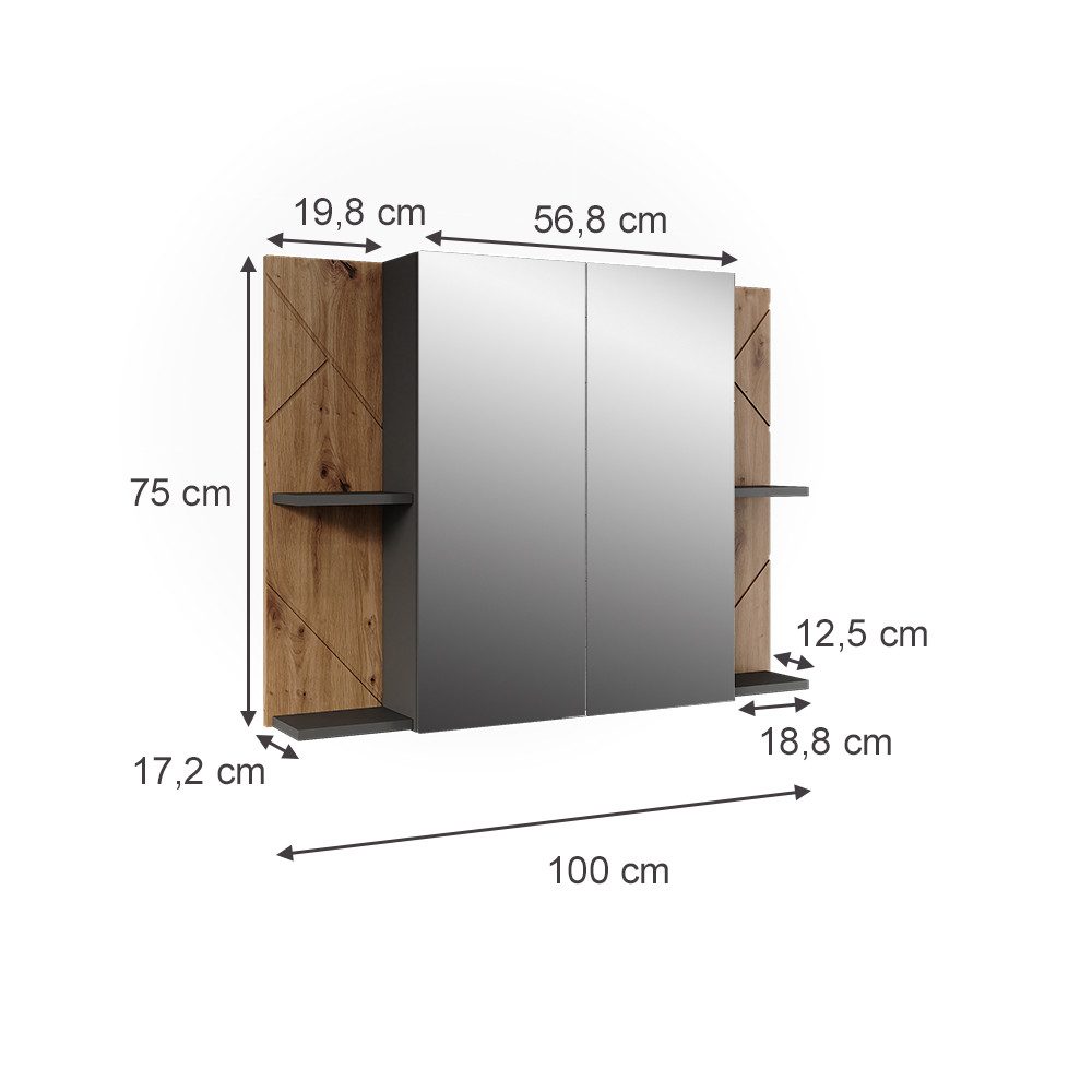 Vicco Badezimmerspiegelschrank Irma, Anthrazit/Artisan, 100 x günstig online kaufen