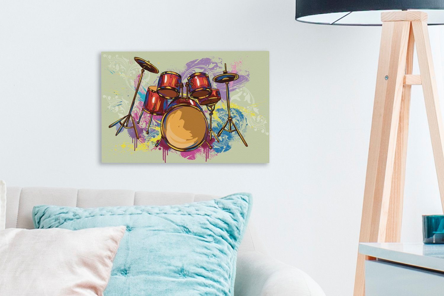 OneMillionCanvasses® Leinwandbild Illustration eines Schlagzeugs Wanddeko, Leinwandbilder, cm Wandbild mit St), 30x20 (1 Farbe, Aufhängefertig