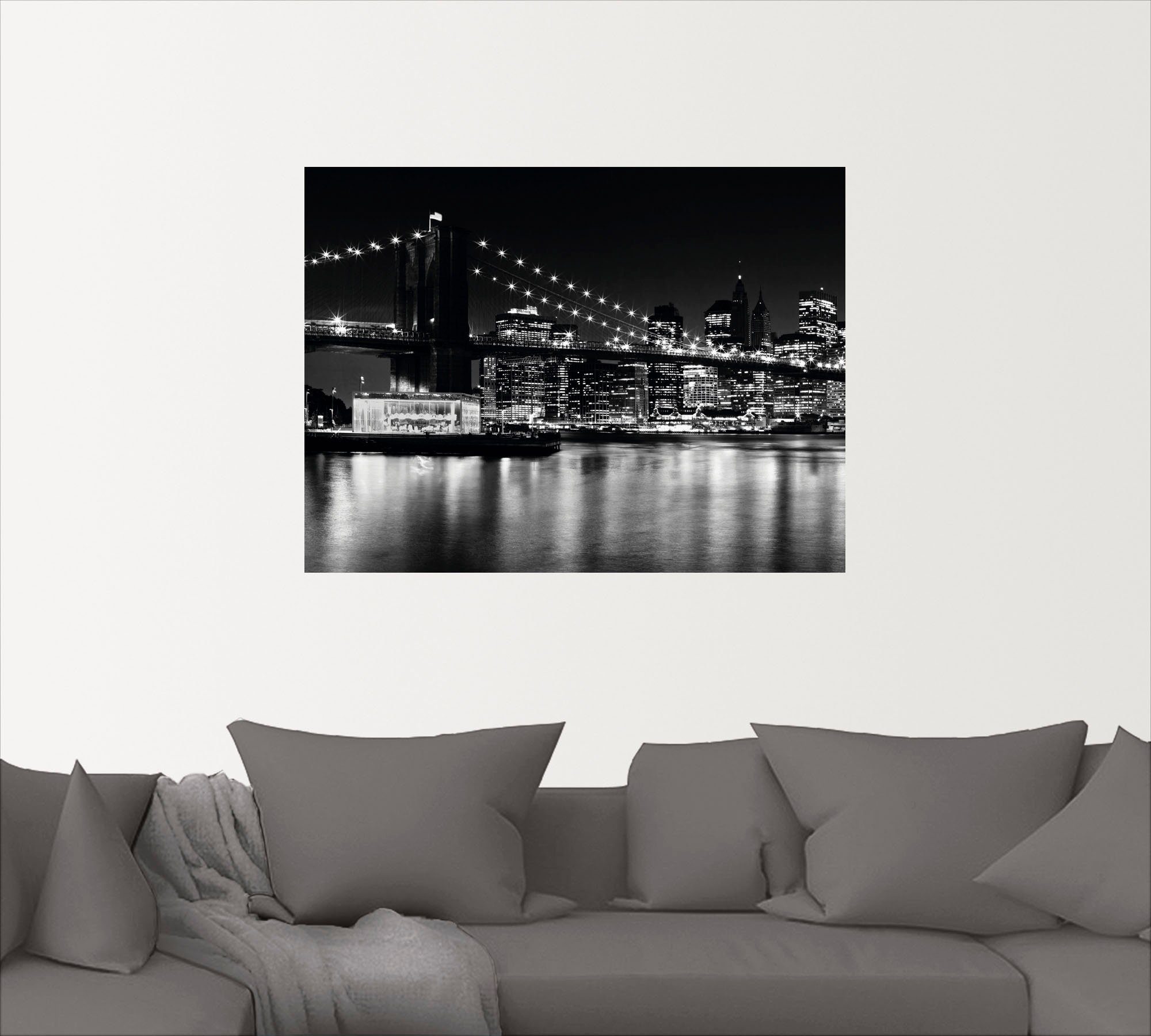 (1 Amerika Night Bridge, oder Größen Wandaufkleber Poster Artland versch. in Manhattan St), Leinwandbild, als Skyline Wandbild Brooklyn