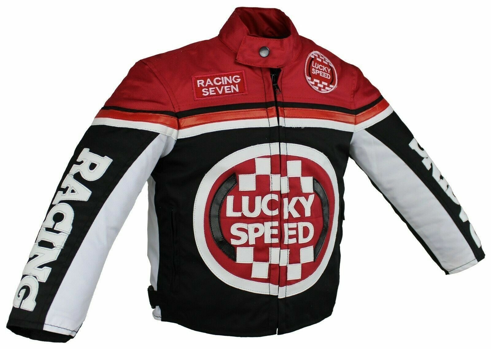 Alpha Speeds Bikerjacke - Kinder Lucky Speed Racing-/Freizeit – Kinderjacke in Rot/Schwarz Atmungsaktiv & Wasserabweisend & Ideales Geschenk für Ihr Kind