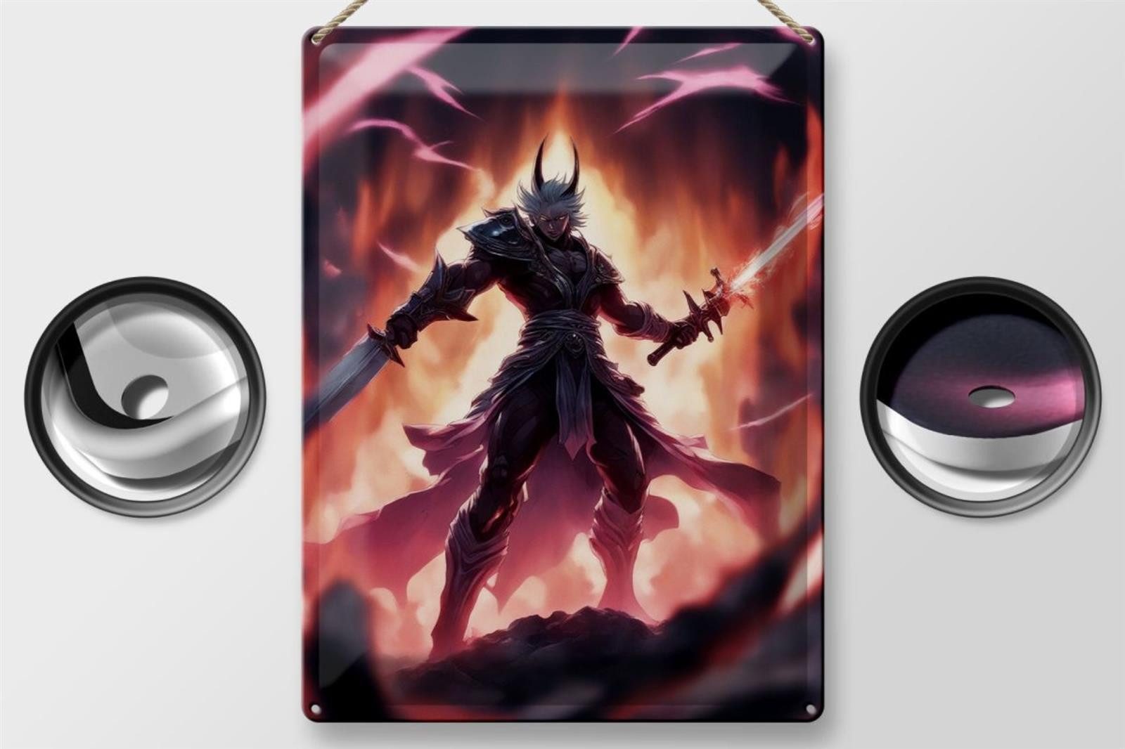 Femer GmbH Metallschild 20x30cm Energie Peitschen Dämon, (1 St), gewölbte Oberfläche, abgerundete Ecken, umgeschlagene Kanten