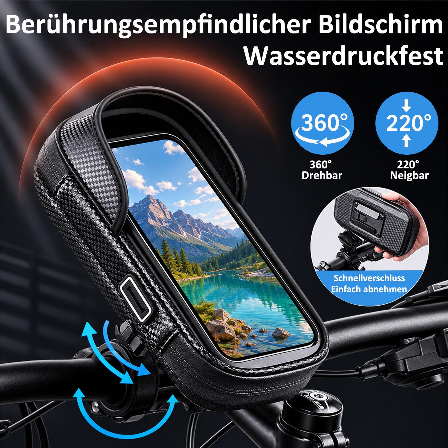 MOPUEA Smartphone-Halterung Optimierte wasserdichte Fahrrad Handyhalterung Lenkertasche Bis 7 Zoll, (bis 7 Zoll, 1-tlg., 360° Drehbare Fahrradhalterung Fahrradl – Bild 4 von 5