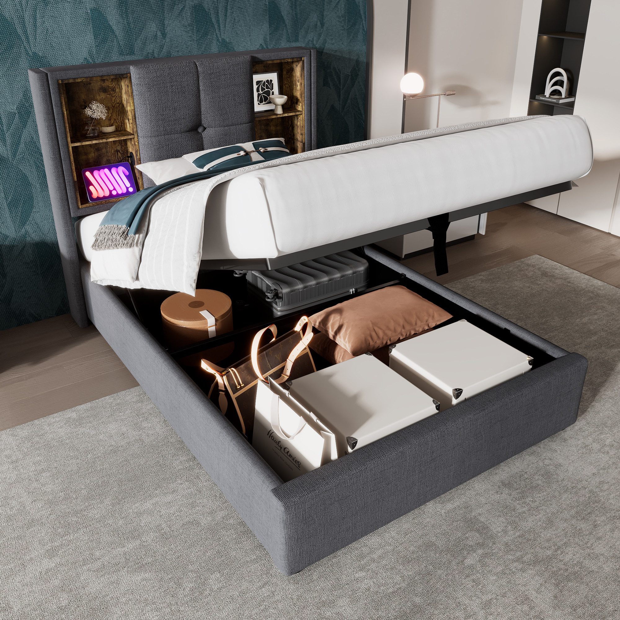 STILVORA Polsterbett 90x200 Bettgestell mit Stauraum,Jugendbett mit Lattenr günstig online kaufen