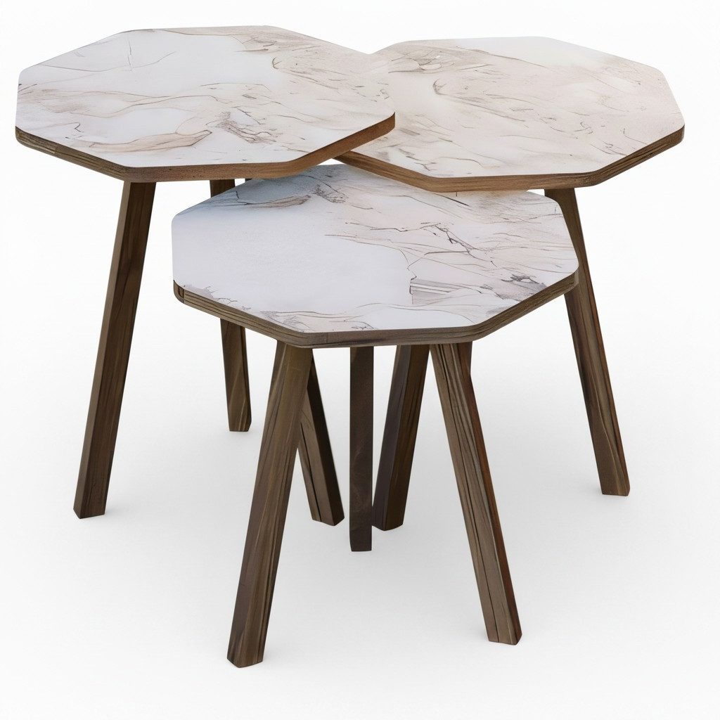 Xlmoebel Satztisch Elegantes graues Couchtisch-Set aus Holz im modernen Design (Set, 3-teiliges Set), Made in Europa