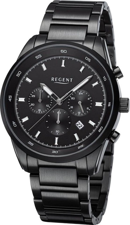 Regent Quarzuhr Regent Herren Armbanduhr Analog, Herren Armbanduhr rund,  extra groß (ca. 44mm), Metallarmband, Datum