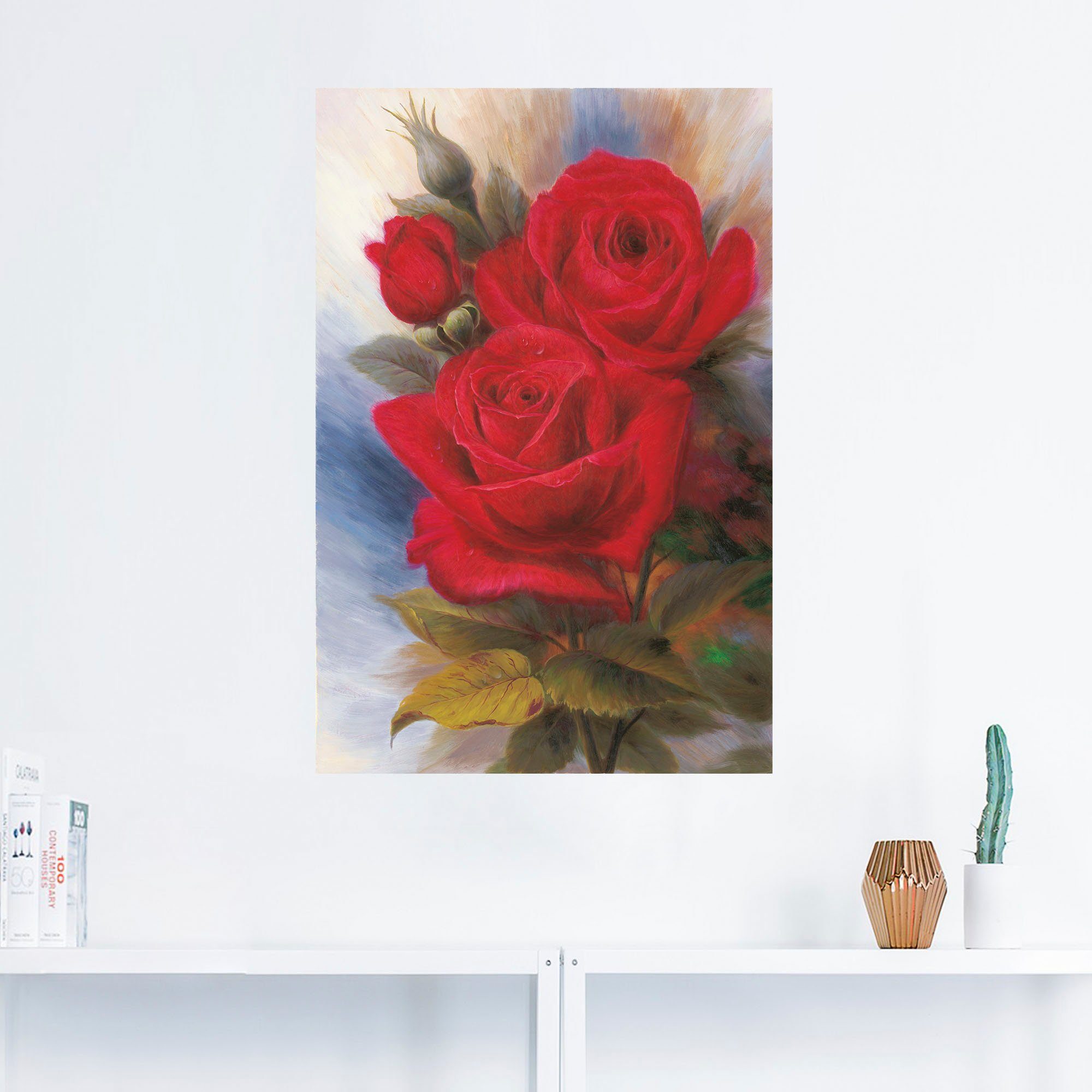 oder I, Artland Poster versch. Wandaufkleber Rosen Leinwandbild, St), (1 in Größen Rote Wandbild Blumenbilder als Alubild,