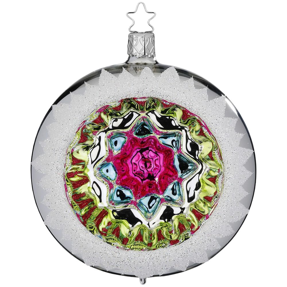 INGE-GLAS® Christbaumschmuck Reflexkugel Ornament Ø10cm silber (1-tlg), mundgeblasen, handbemalt