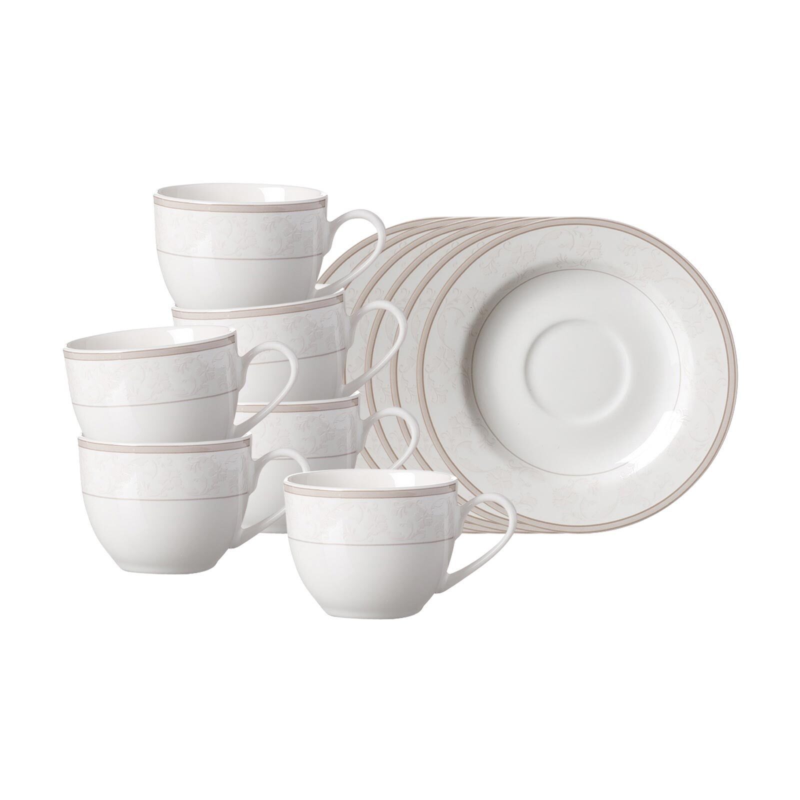 Ritzenhoff & Breker Tasse Isabella Espressotassen mit Untertassen 90 ml, 12-tlg., Porzellan