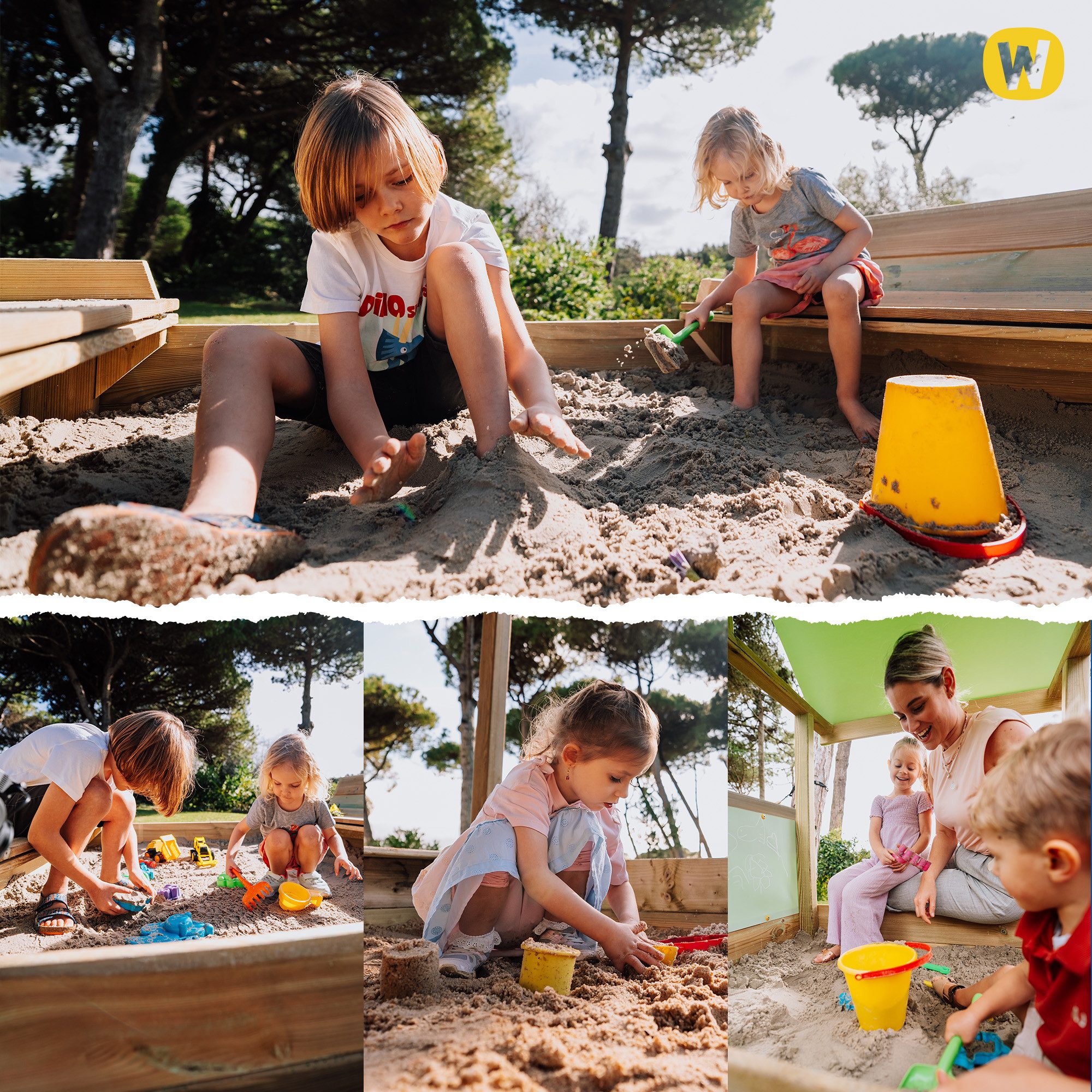 Wickey Sandkasten King Kong mit Sitzrand & abnehmbarem Deckel - Verschiedene Größen -, (Ideal für kreativen Sandspaß mit Freunden & Geschwistern, Fördert Kreativität & Motorik durch Sandspiele), Kesseldruckimprägniertes Holz mit 5 Jahren Garantie*