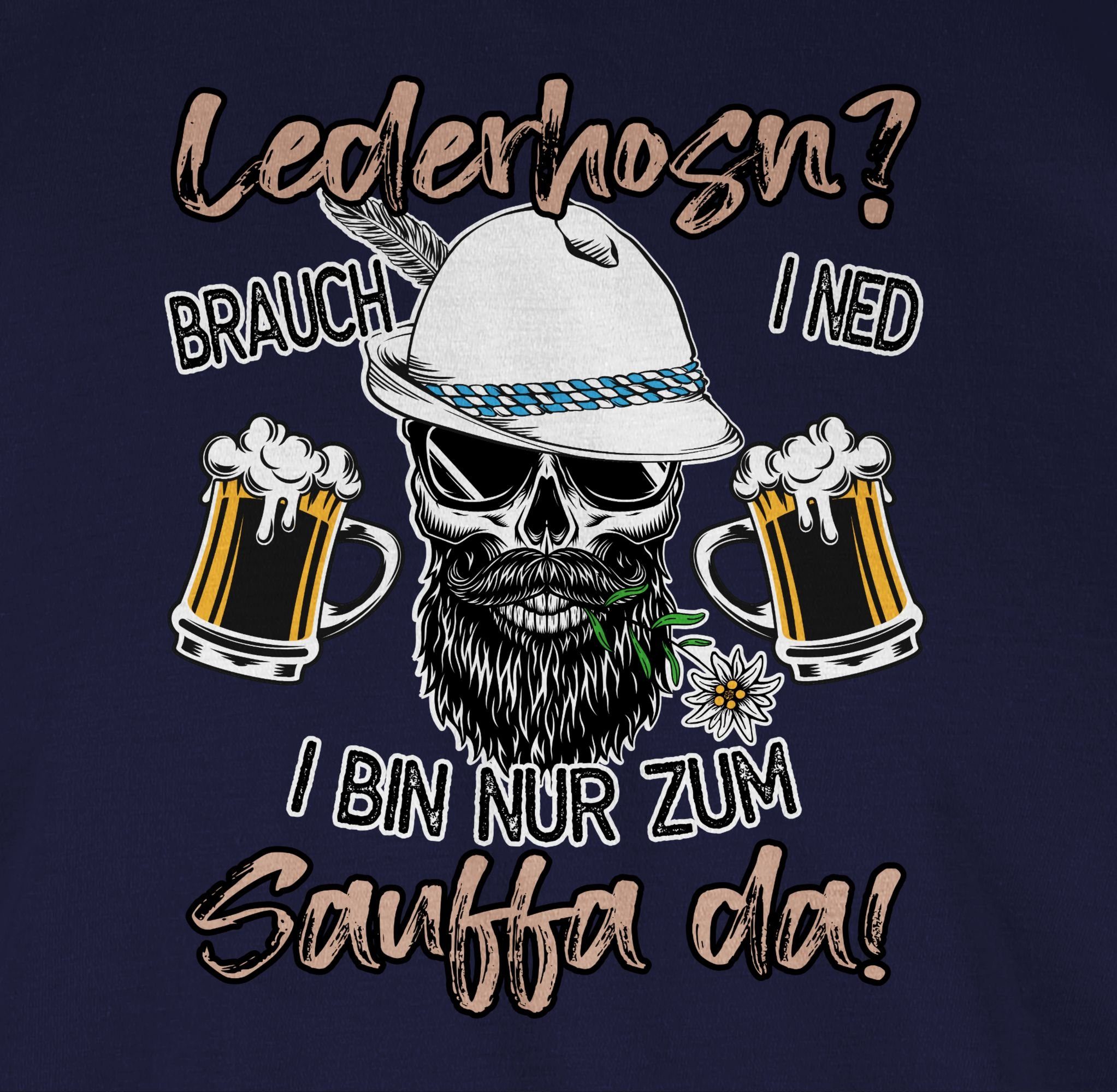 Shirtracer Rundhalsshirt Lederhose Spruch Trinken Party Mode Navy Oktoberfest Bayrisch Herren für 2 Lausbua Blau