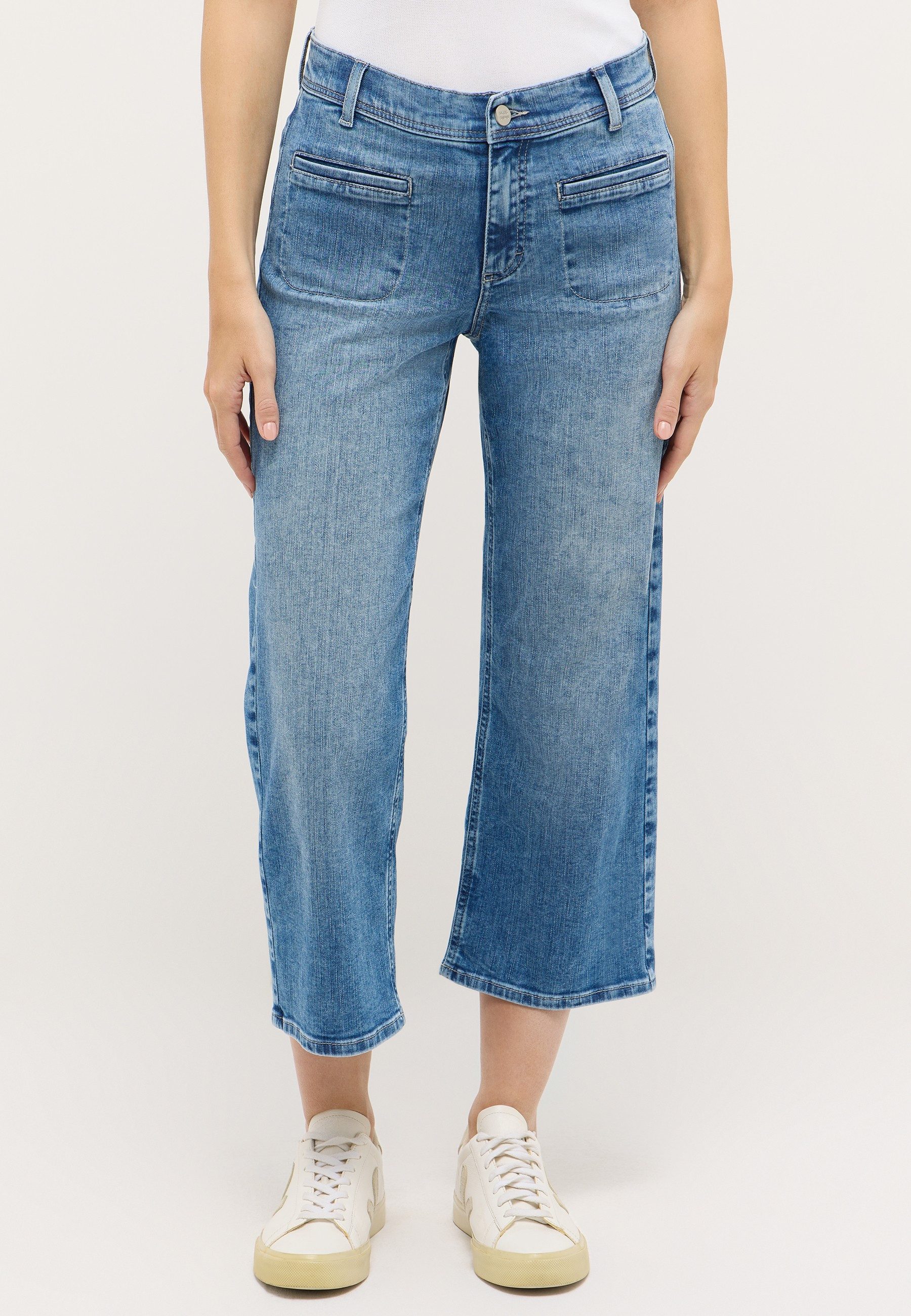 ANGELS Stretch-Jeans LINN POCKET in modisch verkürzter Länge mit weitem Bein, Stretch