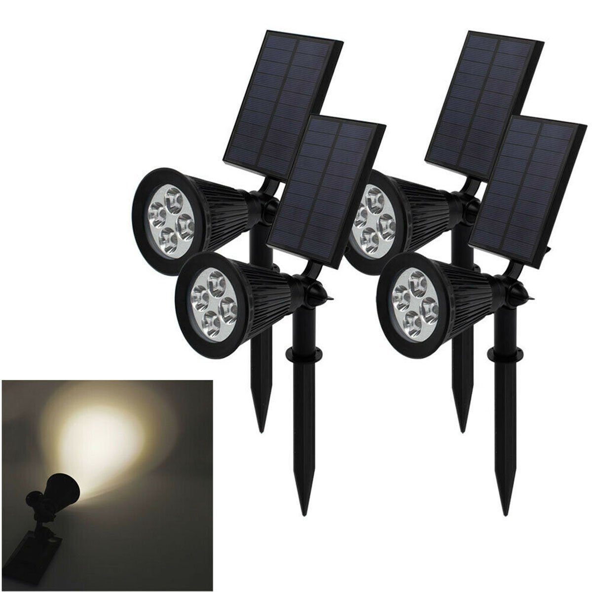 oyajia LED integriert, Solarleuchte 180 LED 4LEDs ° Scheinwerfer, Poolbereich Superhelle Baum, Warmweißes Solarleuchte Scheinwerfer für Deck, -Winkel einstellbar fest 200-LM-Landschaftslampen, Terrasse, 4x Wand