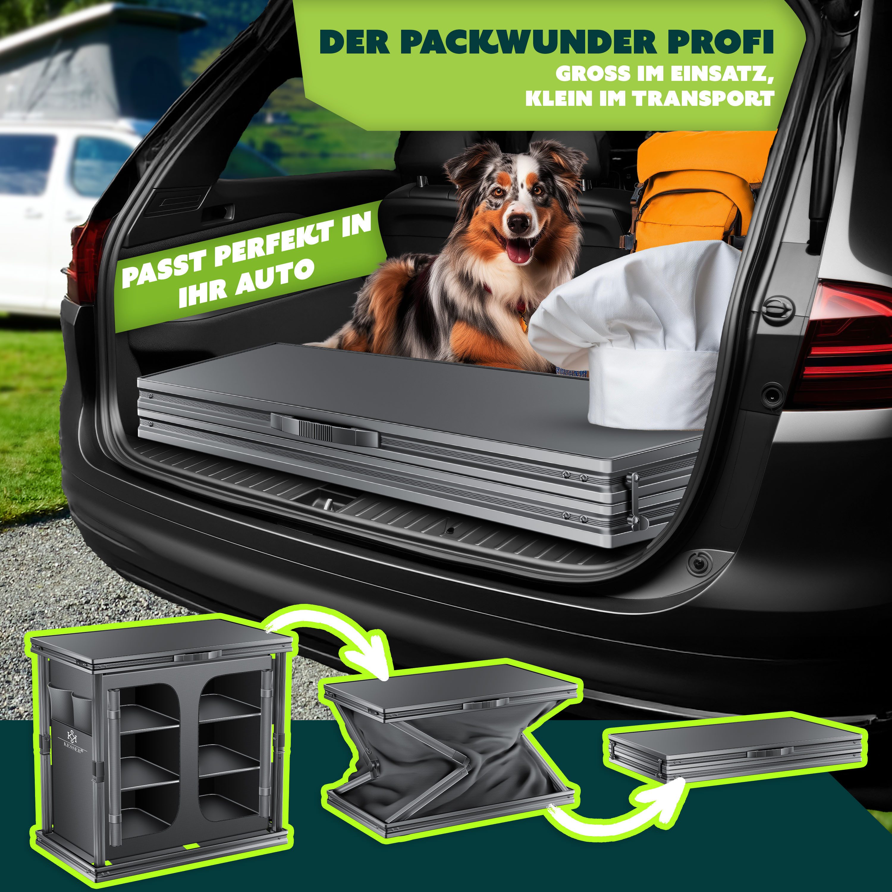 KESSER Campingschrank mit Aluminiumgestell Campingküche faltbar 84x80cm 6-Fachböden (Küchenschrank inkl. 4er Becherset, Seitentaschen & Fliegengitter) Outdoor C – Bild 5 von 5