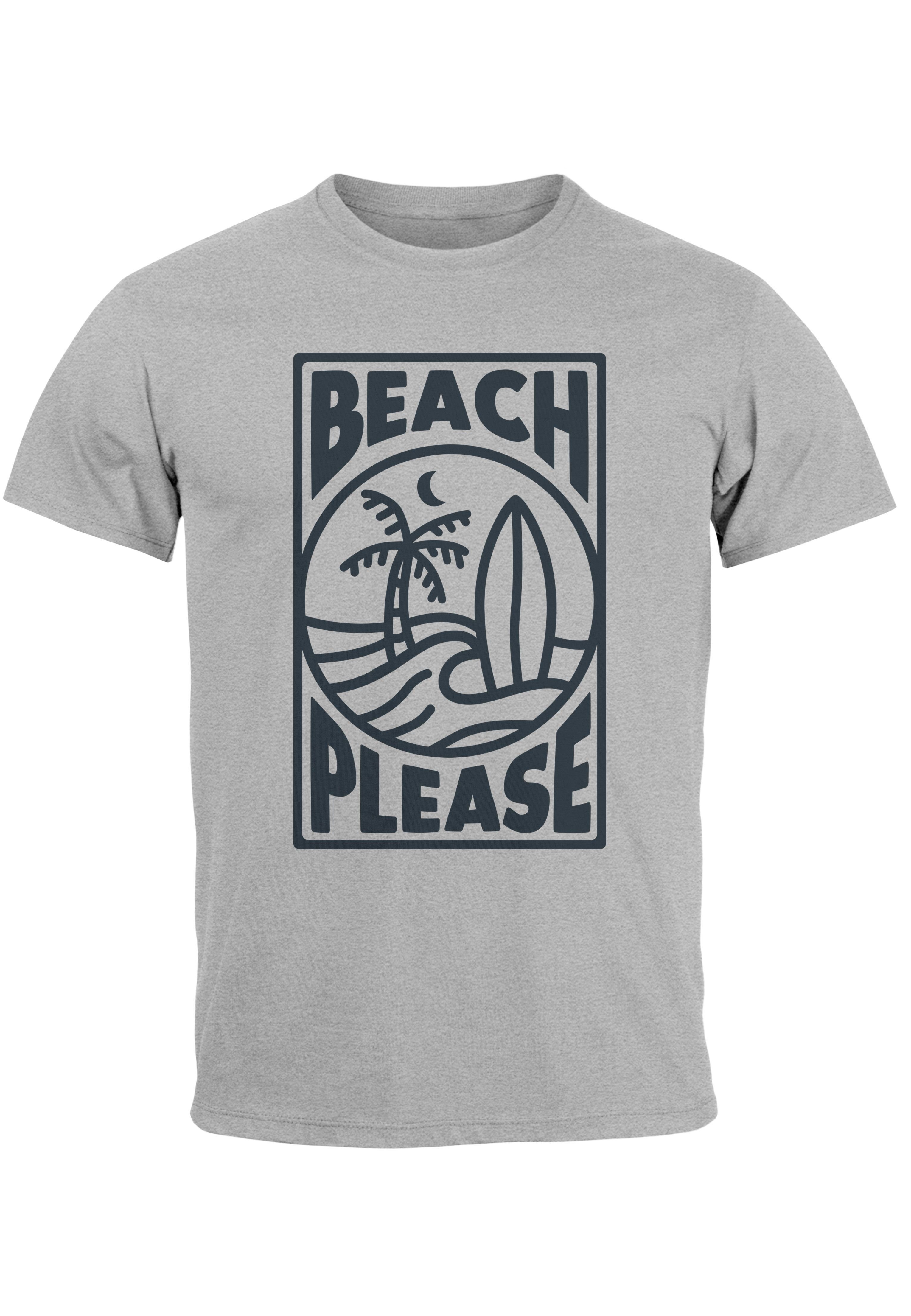 Neverless Print-Shirt Herren T-Shirt Beach Please Surfing Surfboard Wave Welle Sommer Print mit Print grau