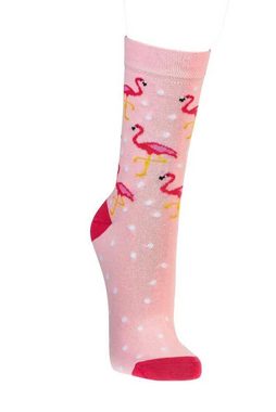 Socks 4 Fun Socken 3 Paar Socken mit Flamingo-Motiv Damen und Teenager mit Baumwolle (3 Paar)