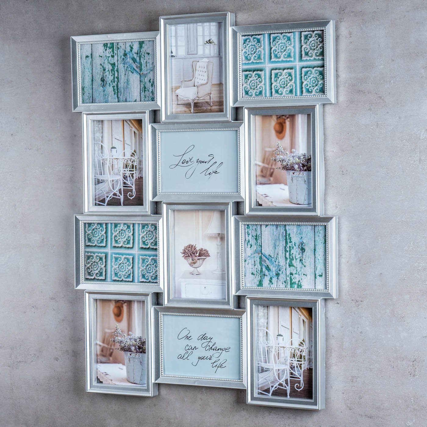 Levandeo® Bilderrahmen Collage, Bilderrahmen 54x72cm 12 Fotos 13x18cm Silbe günstig online kaufen