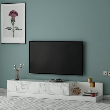 moebel17 TV-Regal TV Lowboard Majör Weiß Marmoroptik 9031, modernes TV Lowboard in Weiß (teil Marmor Optik)