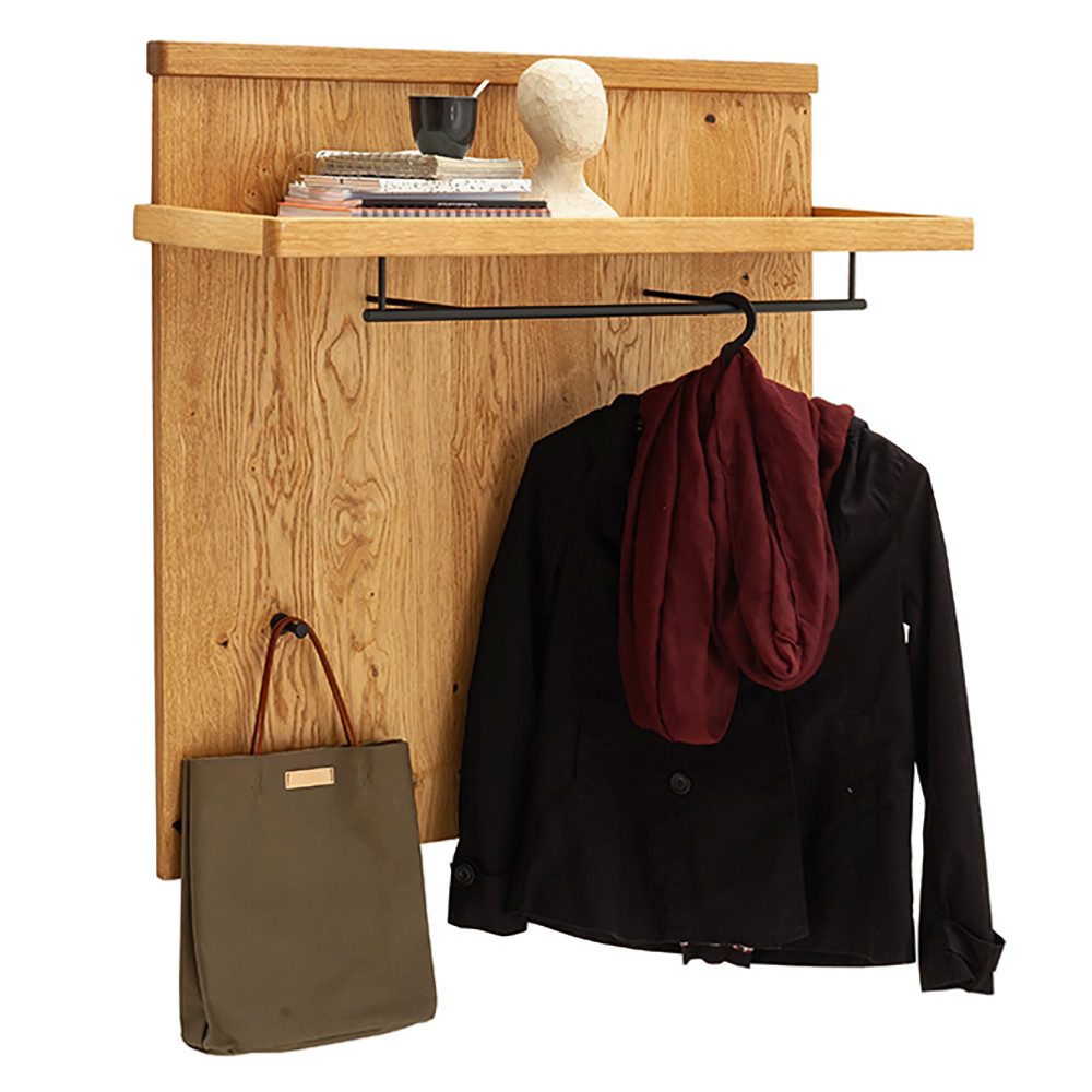 Lomadox Garderobenpaneel BELLAMONTE-05, Balkeneiche teilmassiv, Paneel mit Kleiderstange und 3 Haken