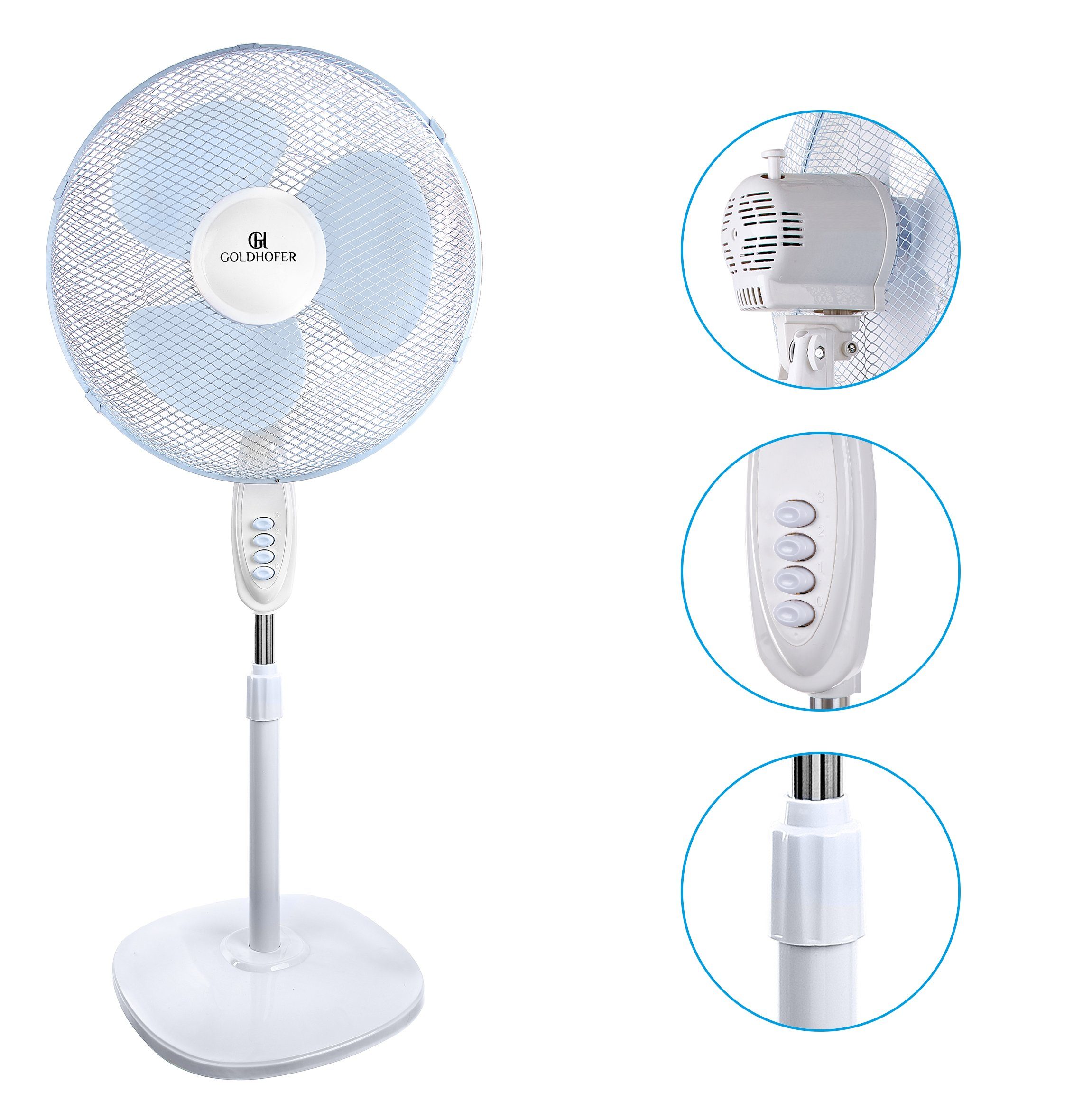 Goldhofer Standventilator FS-40 : Kühle Brisen in elegantem Design, 43,00 cm Durchmesser, 50 Watt, Leise, Leicht