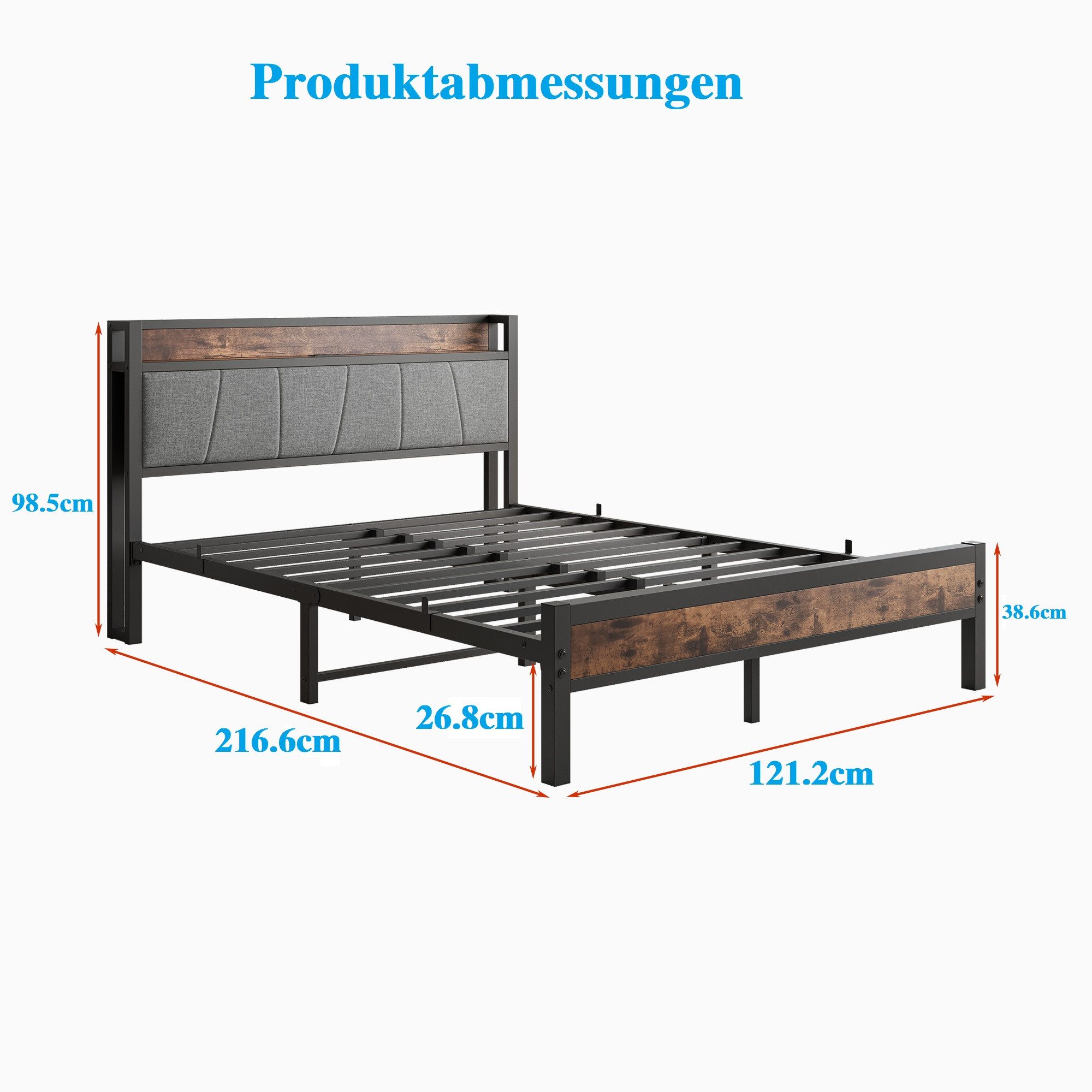 HOMERECOMMEND Metallbett mit 2 USB-Anschlüssen, LED günstig online kaufen
