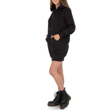 Ital-Design Bleistiftkleid Damen Freizeit Kapuze Stretch Fleece Stretchkleid in Schwarz