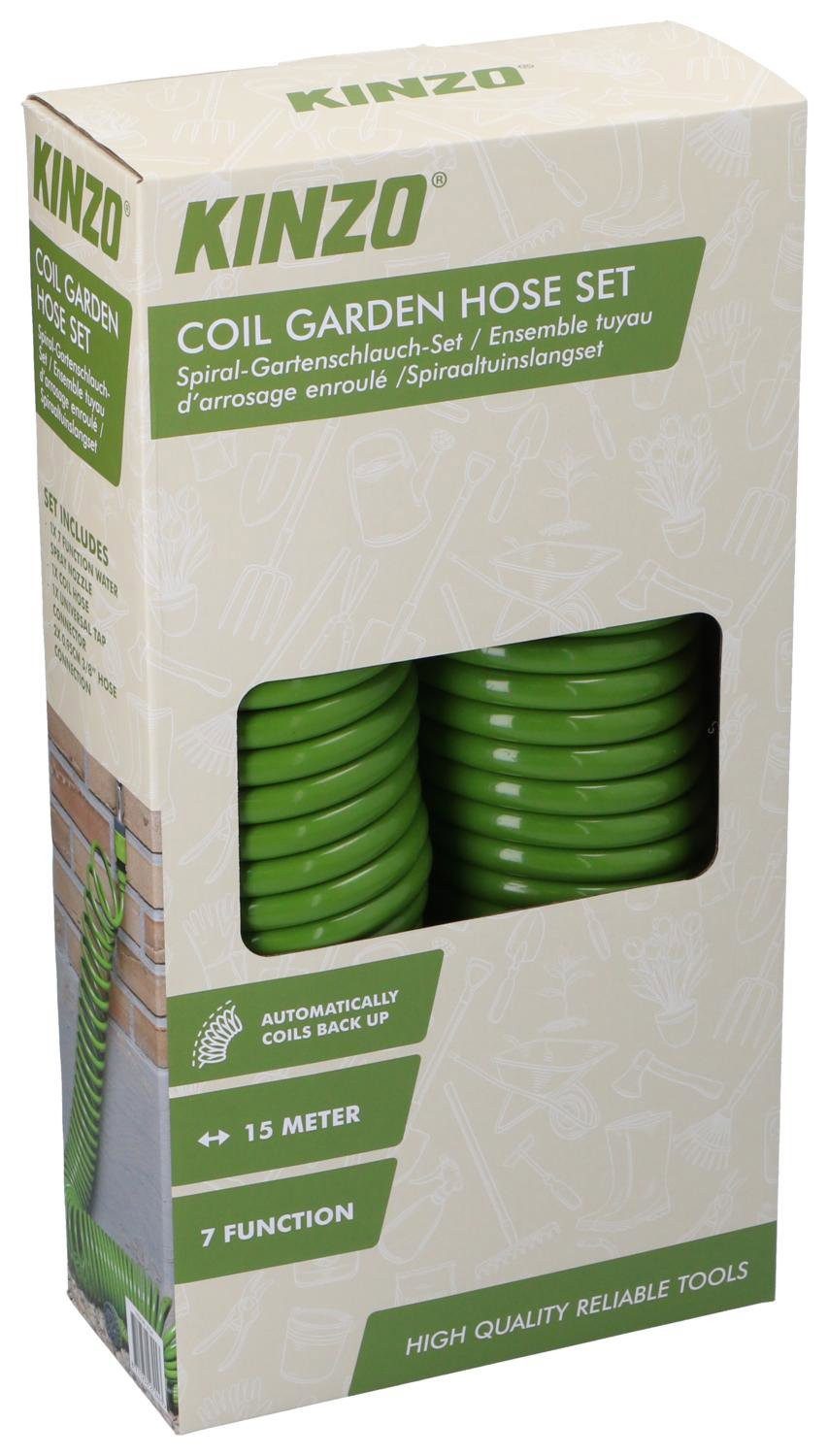 Kinzo Gartenschlauch Kinzo Spiral Gartenschlauch 15m -7 Positionen Sprühkopf