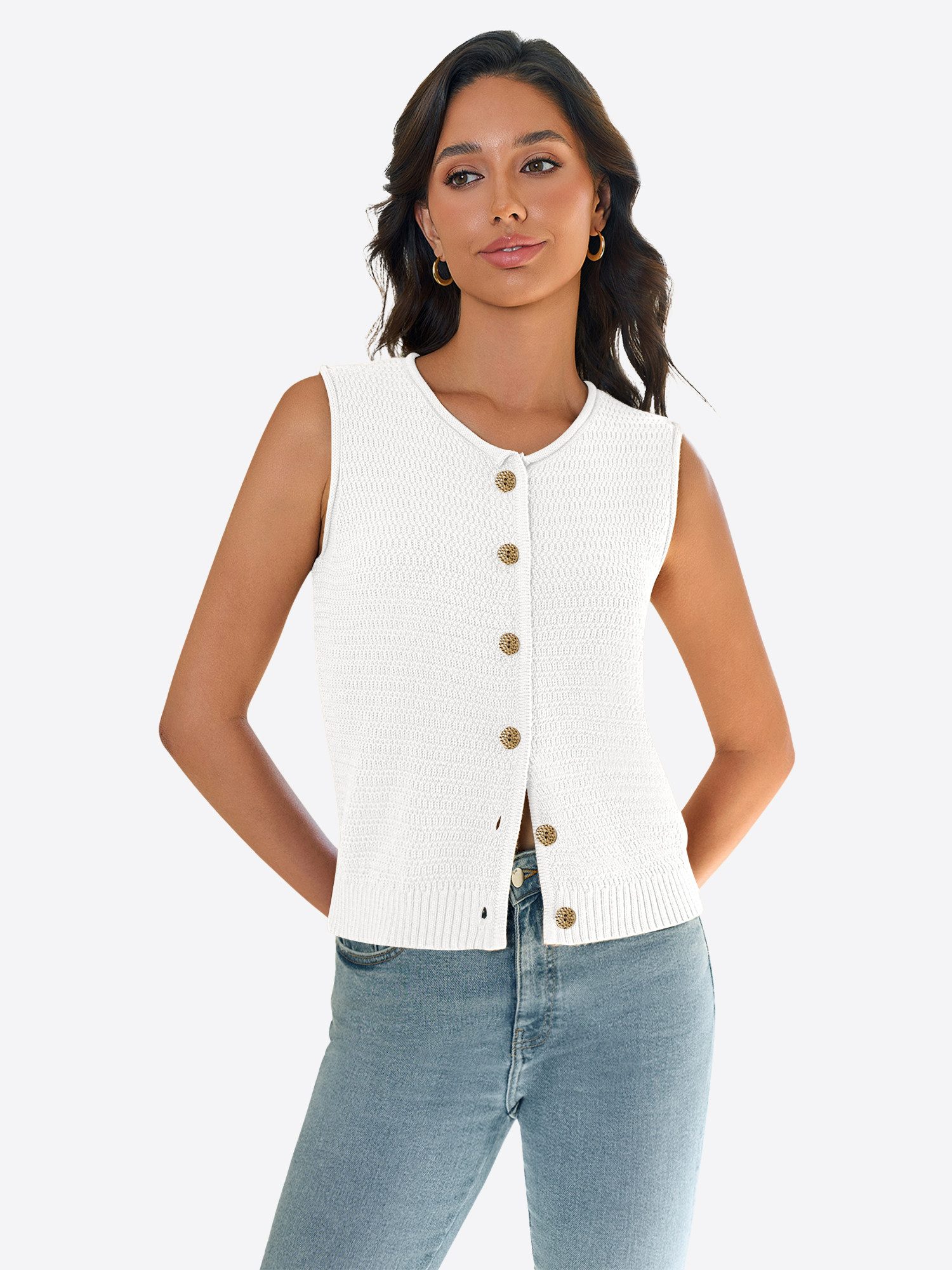Imily Bela Kurzweste Damen Ärmellose Strickweste mit Knopfleiste (Packung, 1-tlg., 1per-Pack) einfarbig – Bild 5 von 5