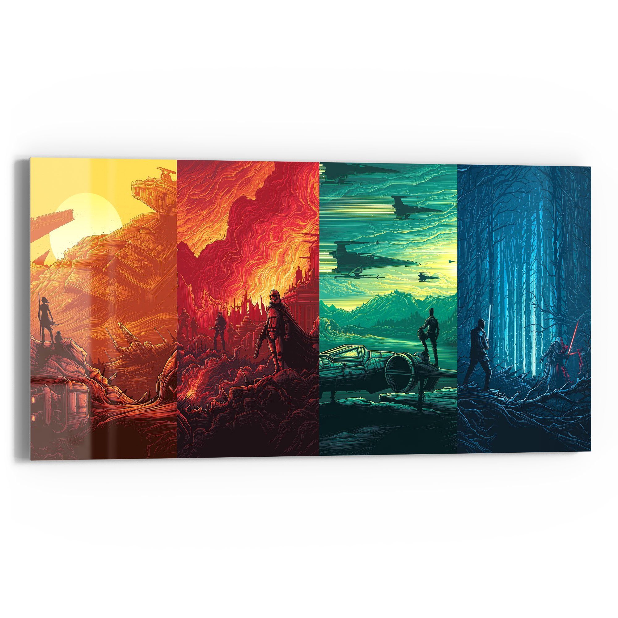 DEQORI Glasbild 'Bunte Star Wars Collage', 'Bunte Star Wars Collage', Glas Wandbild Bild schwebend modern