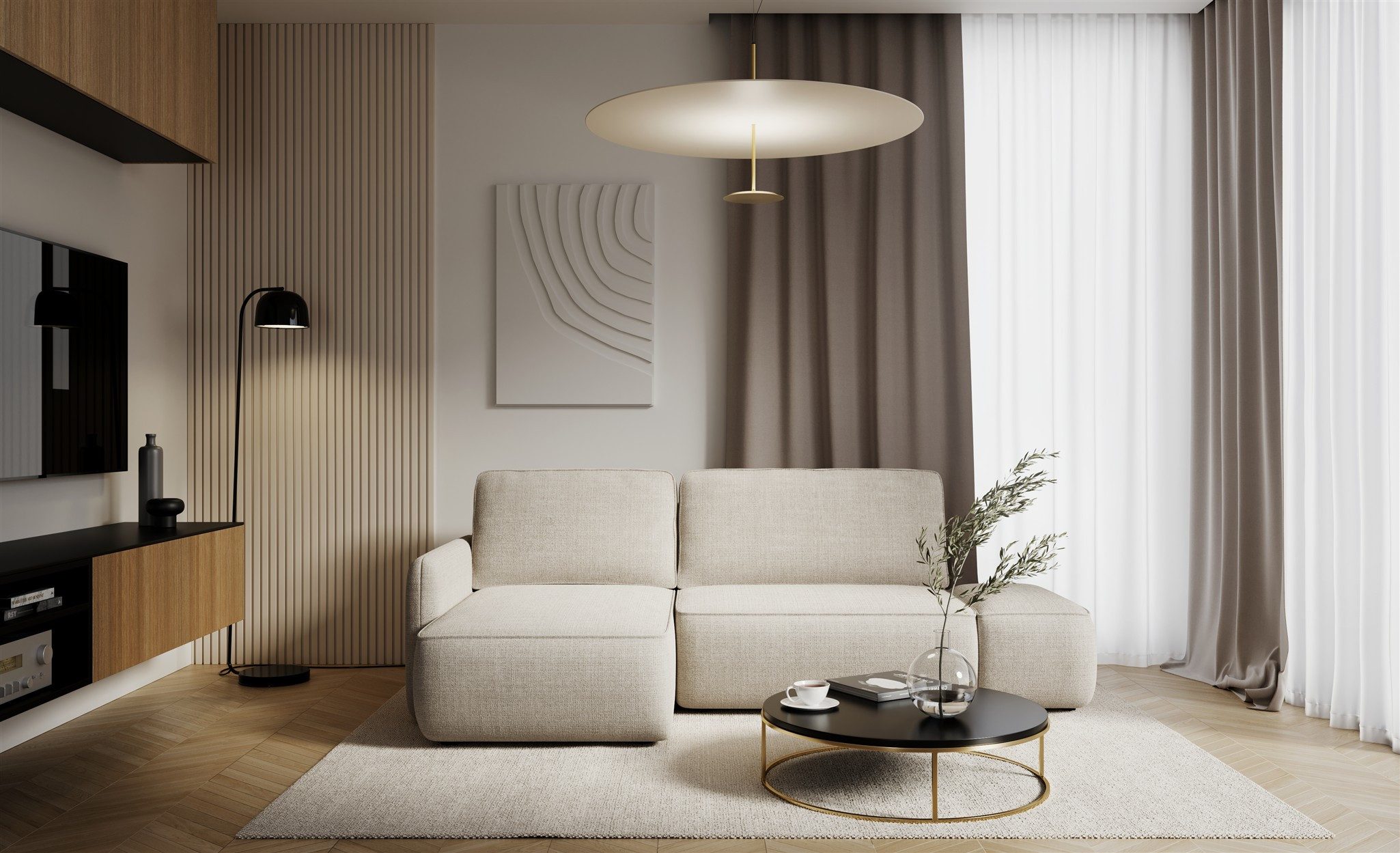 Fun Möbel Ecksofa Schlafsofa FUN EFREN mit Ottomane in Stoff Cremona, mit Bettkasten, Rücken echt bezogen