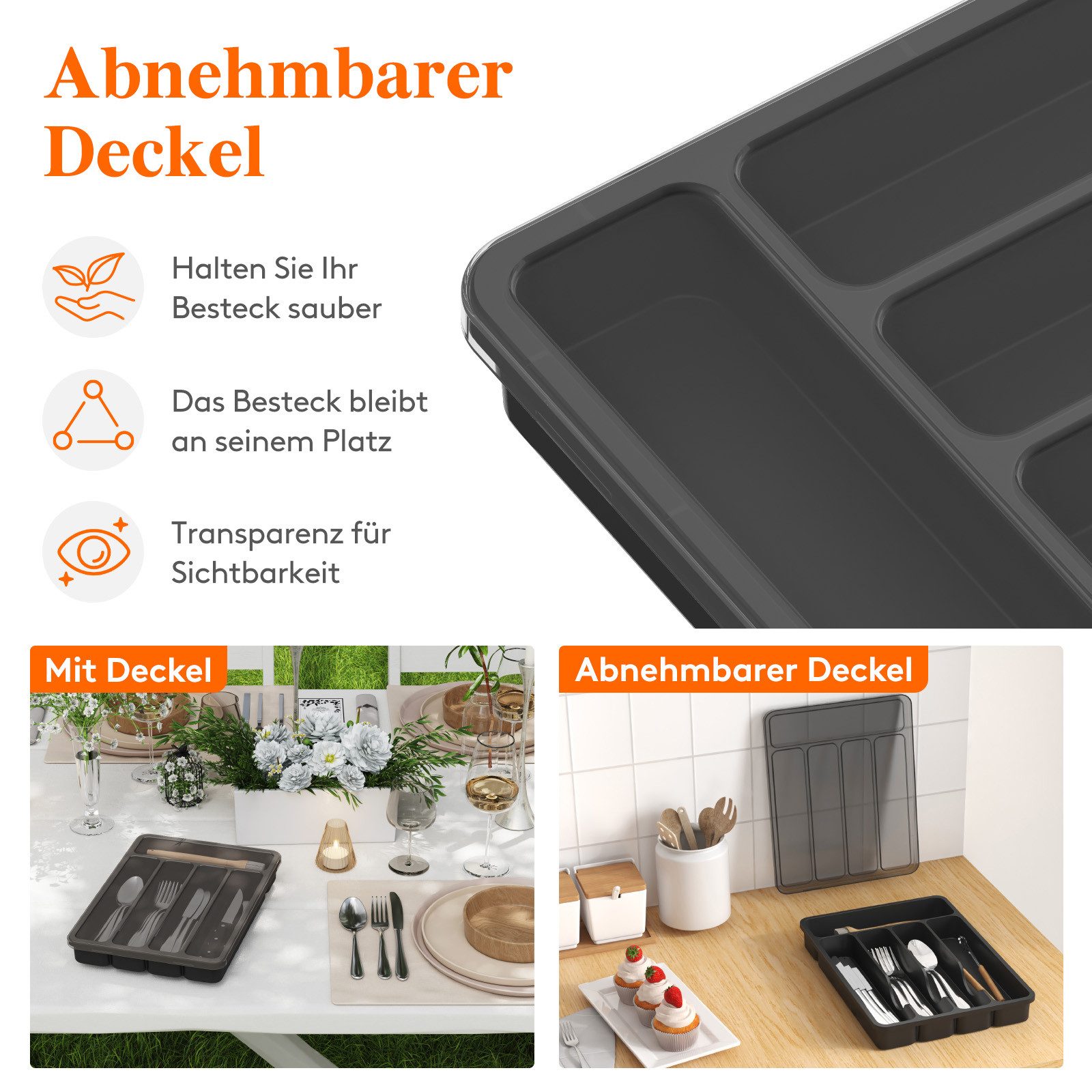 Lifewit Besteckeinsatz Besteckkasten für Schubladen mit Deckel