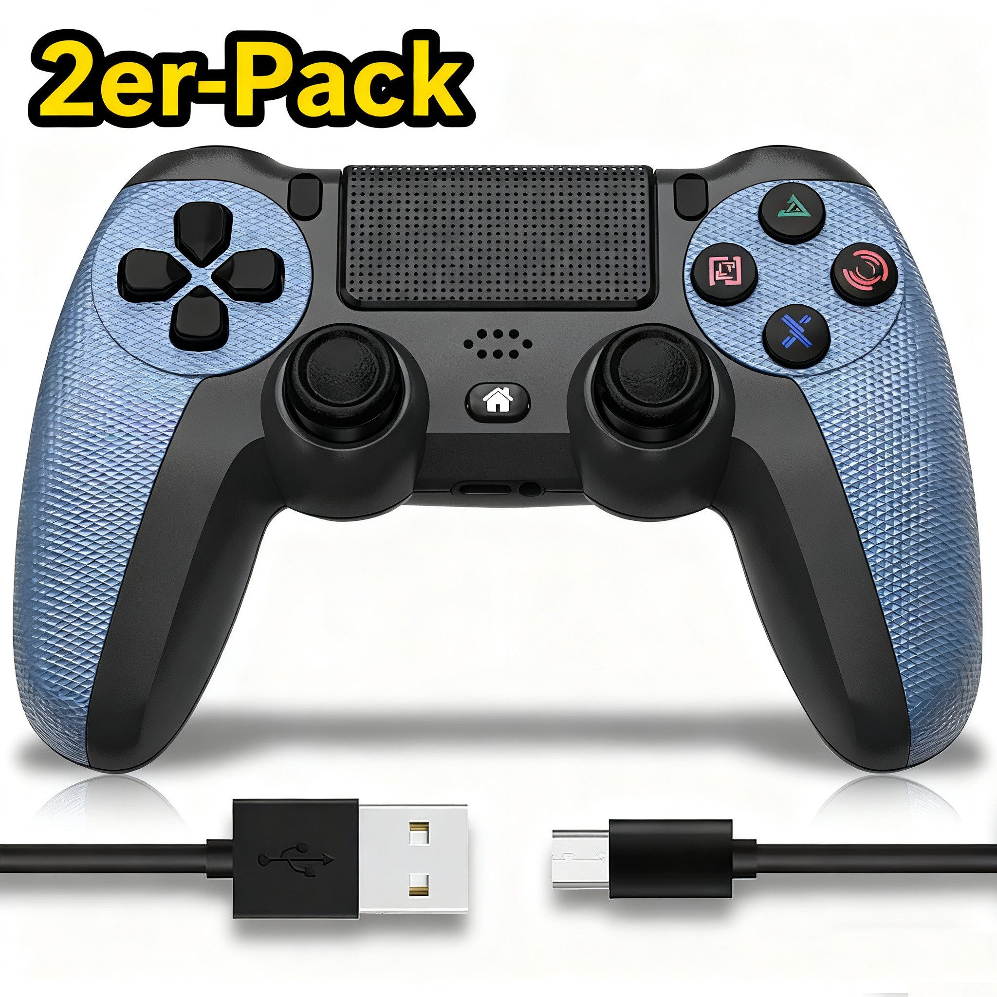 POPOLIC Controller für PS4 Mobile, Dualshock,Wireless PC-Controller (6-Achsen, LED-Licht, Touchpanel, Kopfhörerbuchse, inkl. Ladekabel, 2 St., 600-mAh-Akku, Bequeme Tasten, Präzises D-Pad)