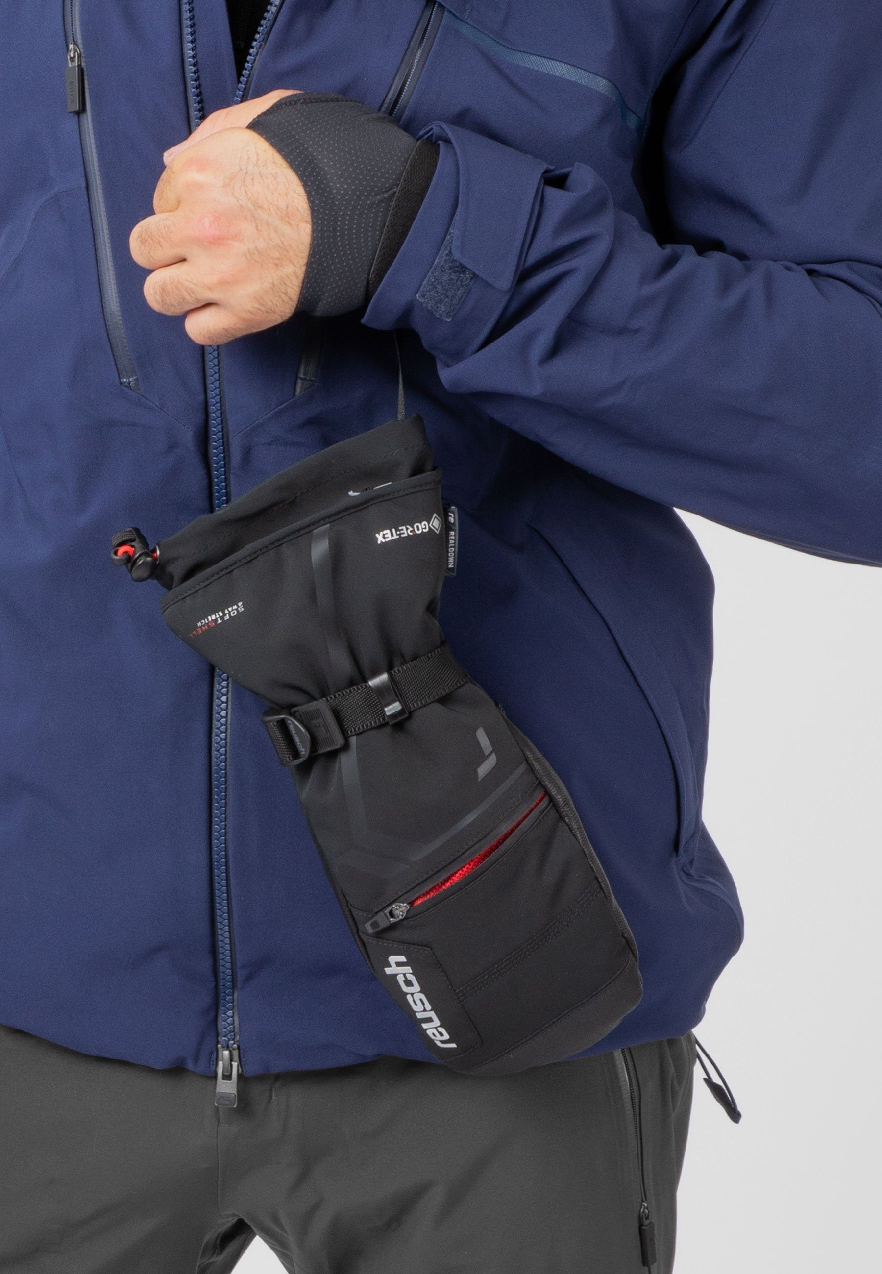 Down Mitten Wärmestufe Reusch höchster Spirit schwarz-silberfarben GORE-TEX mit Fäustlinge