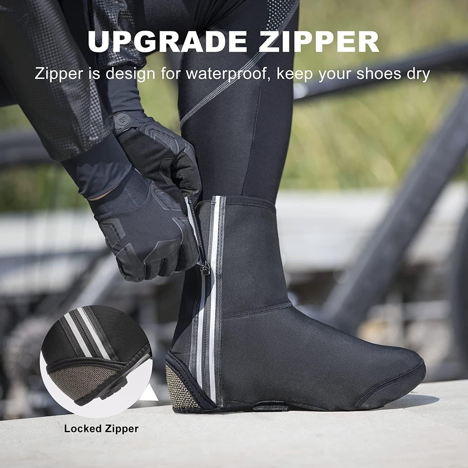 ROCKBROS Fahrrad-Überschuh wasserdicht & winddicht (Schuhabdeckung verdickt, Überschuhe Fahrrad Shoecover Überzieher für Radsport Rennrad MTB Abdeckung Windfest Damen Herren Unisex Schwarz (M für 38-42/ L für 42-46)