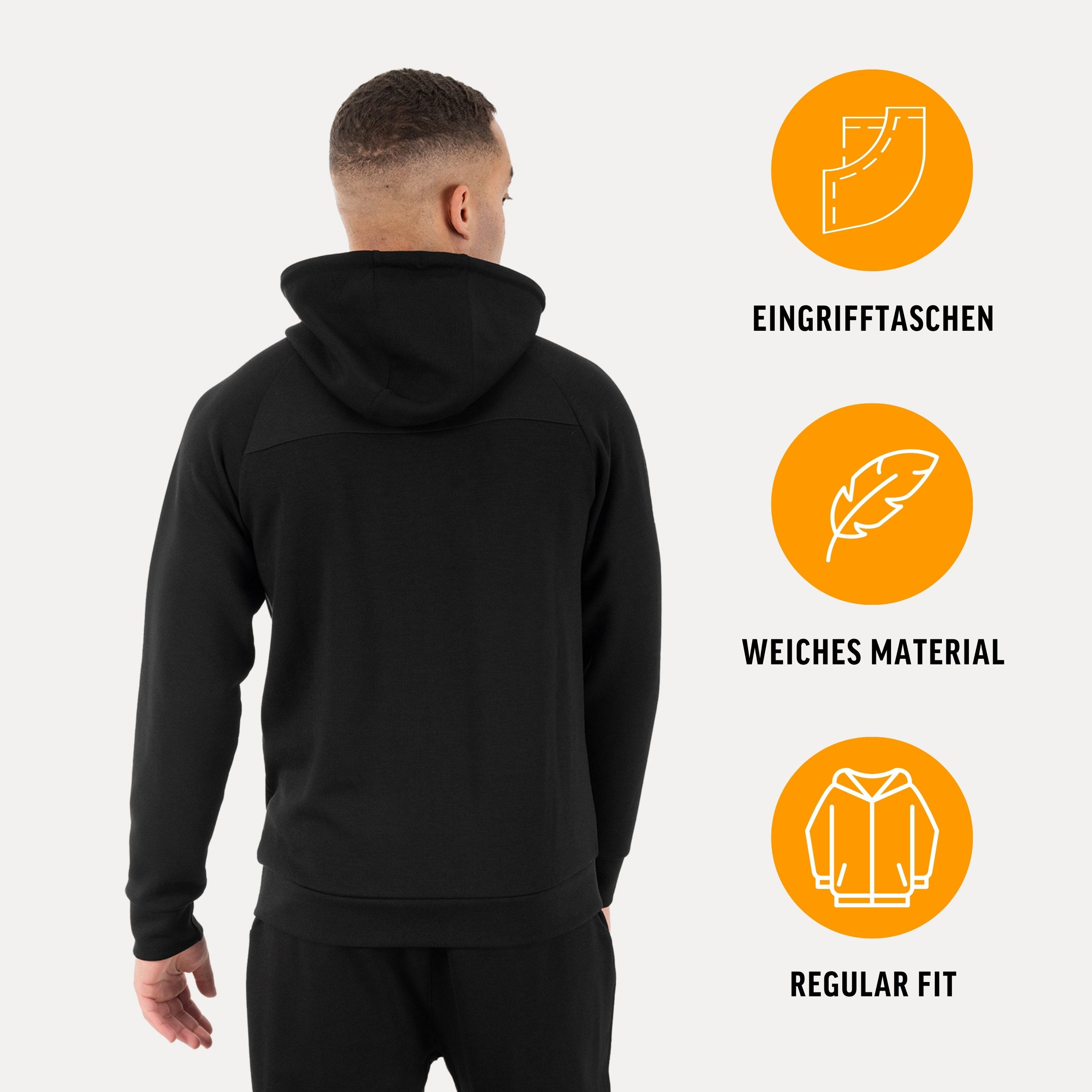 Smilodox Outdoorjacke Denzo Herren, Trainingsjacke, Fitness, Kapuze, Zip Jacke Mesh Einsätze, Zip Taschen, Kapuze, Soft Touch, Rippbündchen