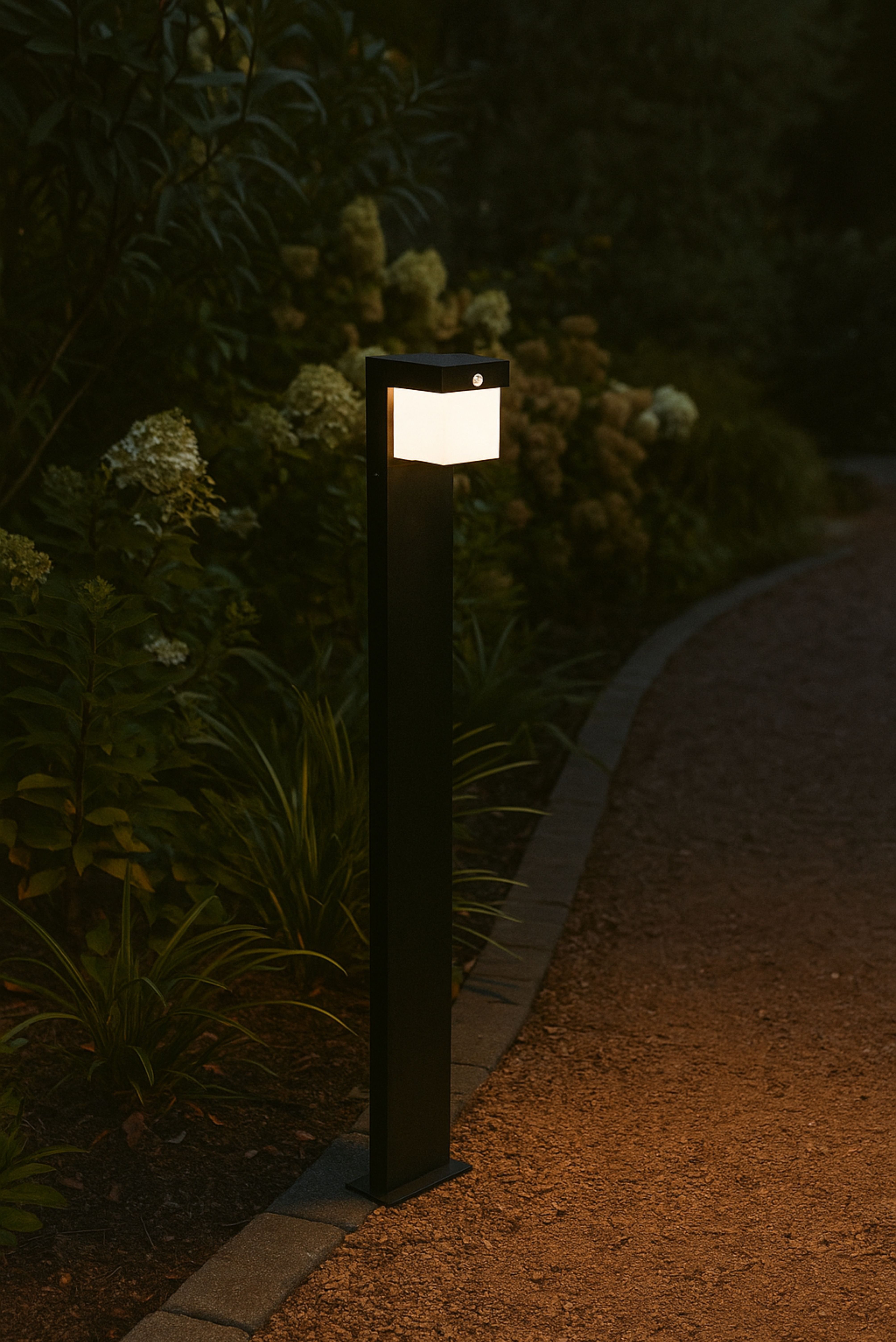 lightling LED Außen-Stehlampe Dexter, Hybrid-Solar-Netzbetrieb, LED fest integriert, neutralweiße Lichtfarbe, 2 Helligkeitsstufen, Dämmerungs- und Bewegungssensor, IP44 Schutz