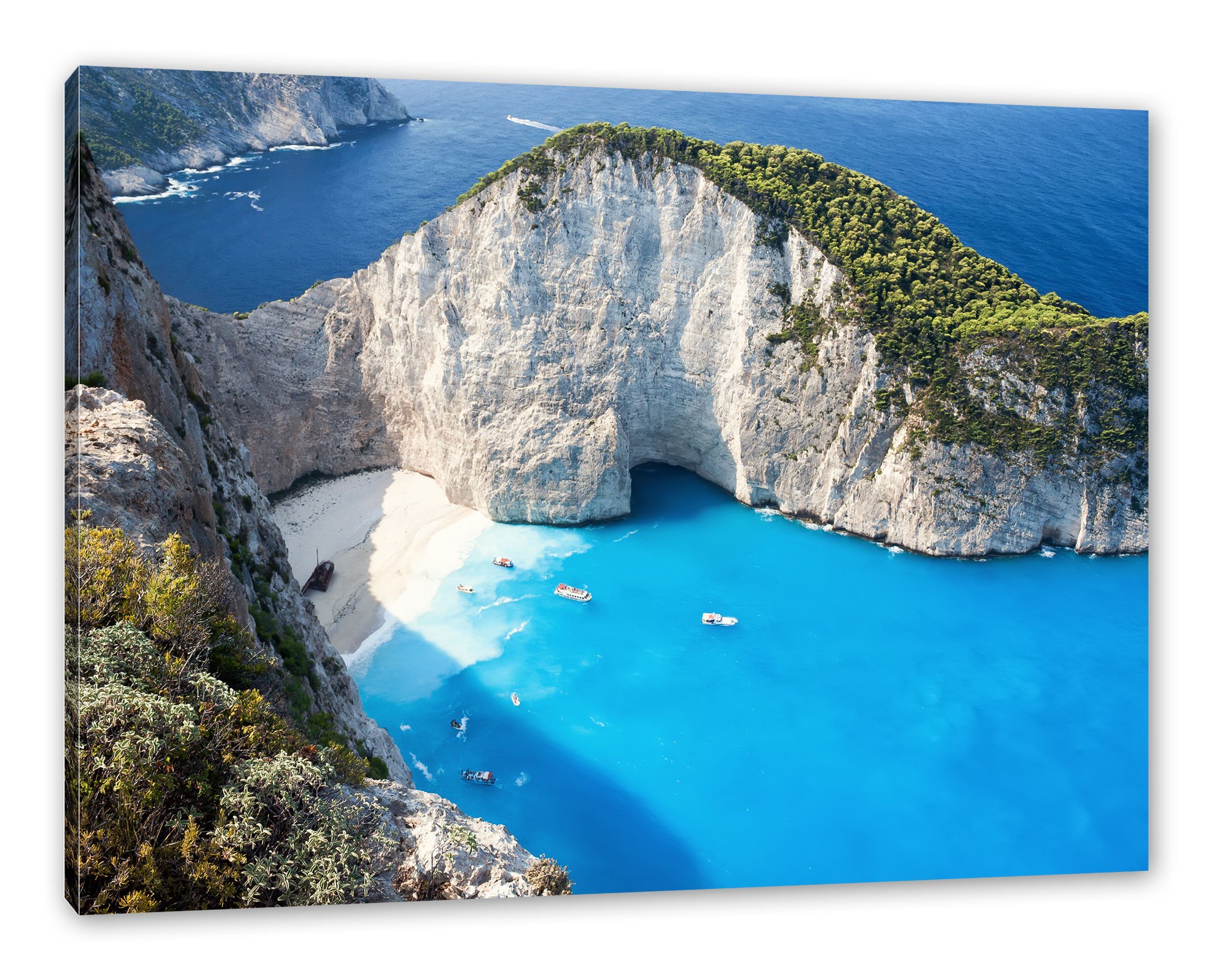 Pixxprint Leinwandbild Bucht mit fertig inkl. bespannt, (1 Sandstrand, mit Zackenaufhänger Leinwandbild Sandstrand St), Bucht