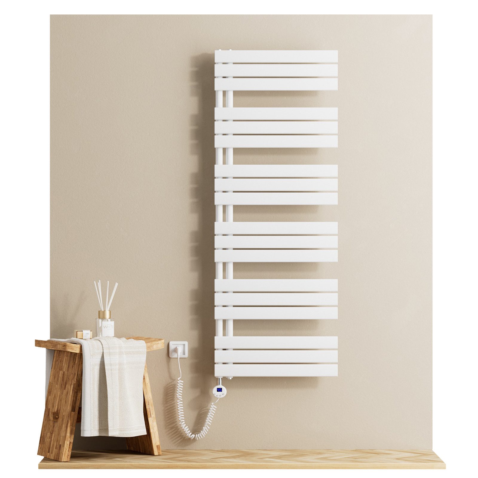 EMKE Paneelheizkörper Elektrischer Panel Handtuchhalter Handtuchwärmer mit Thermostat, Handtuchtrokner inkl Heizstab mit timer
