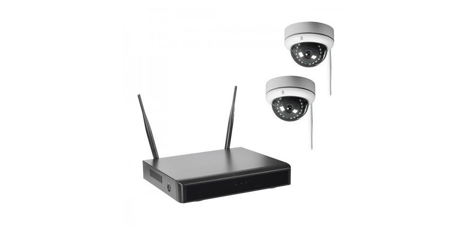 Indexa WLAN-NVR mit 2 Funk-Kuppelkameras WR100D, 2TB Festplatte HDD WiFi Gefahrenmeldeanlage