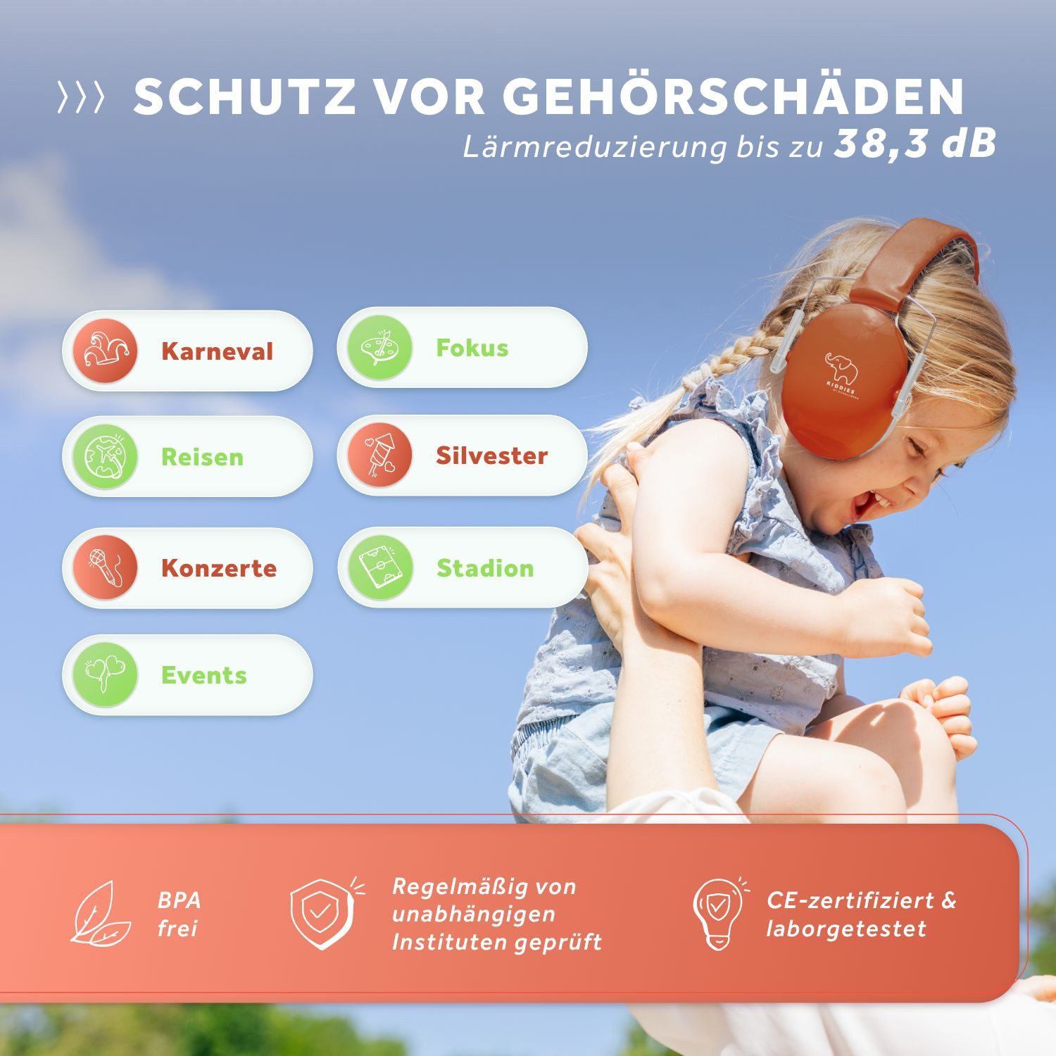 Schallwerk Kapselgehörschutz Gehörschutz für Kinder Kiddies größenverstellbar, (Geräuschdämmende Ohrenschützer), Schule, Lernen, Konzentration, Veranstaltungen