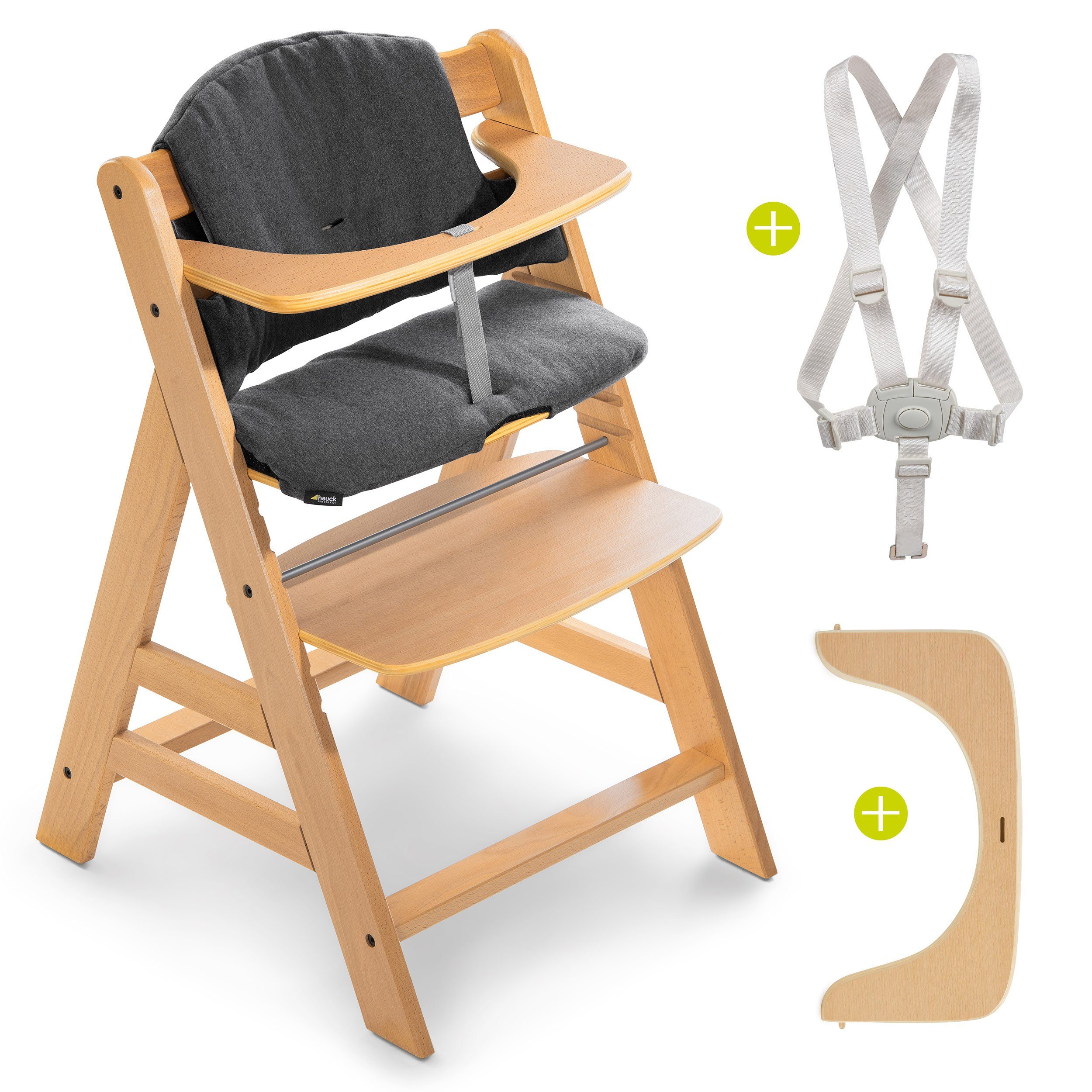 Hauck Hochstuhl »Alpha Plus Natur« (Set, 2 Stück), Mitwachsender Holz  Treppenhochstuhl mit Schutzbügel, Sitzauflage und Gurt online kaufen | OTTO