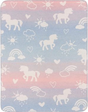 Babydecke Babydecke Sweet Unicorn, Biederlack, Babydecke Sweet Unicorn mit Einhörnern und Regenbögen