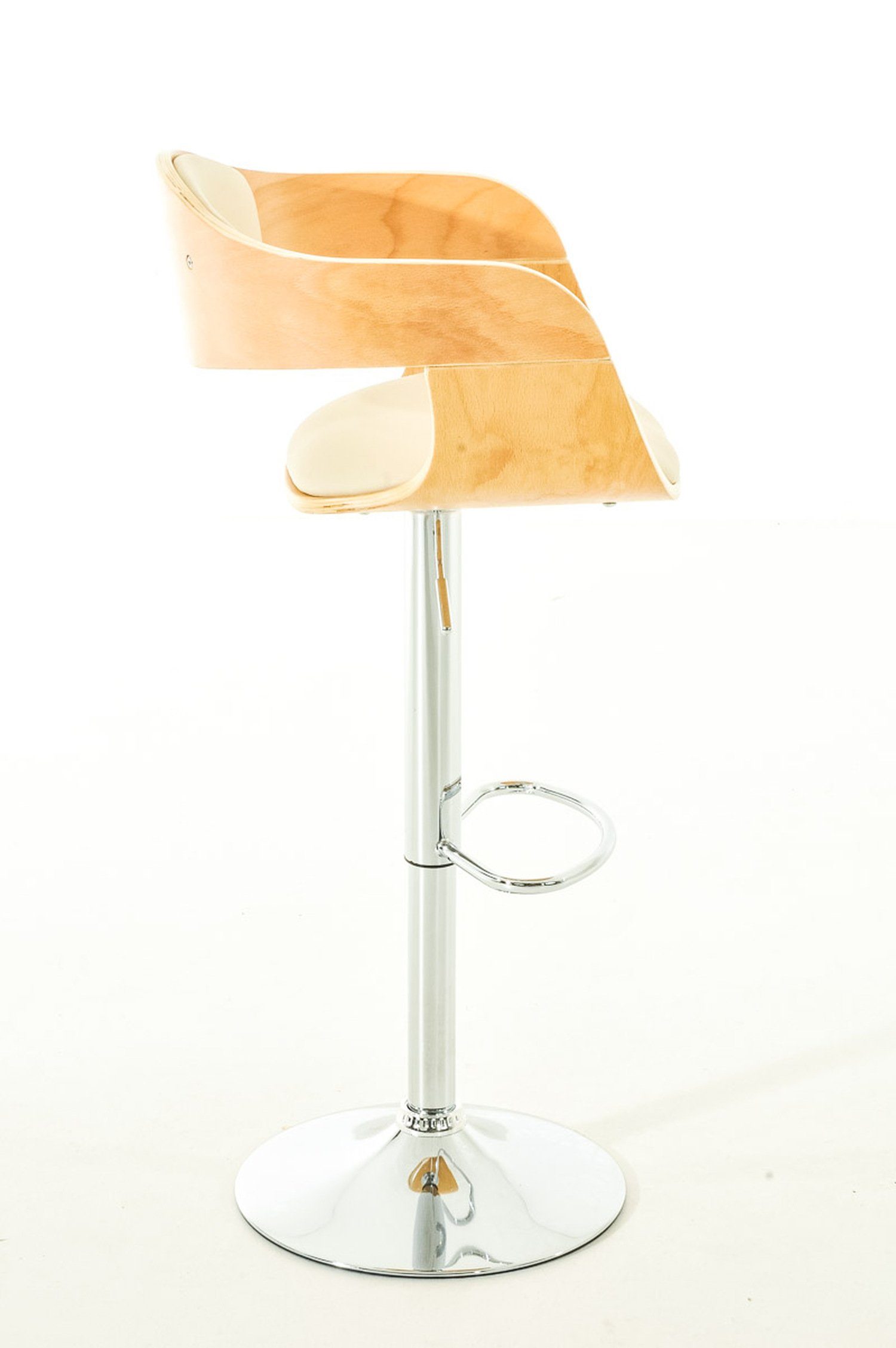 Barhocker Theke (mit Rückenlehne Kingsley Chromoptik 360° Hocker - Küche), & drehbar für Sitz: TPFLiving Metall und Kunstleder Natura/Creme - - Fußstütze mit