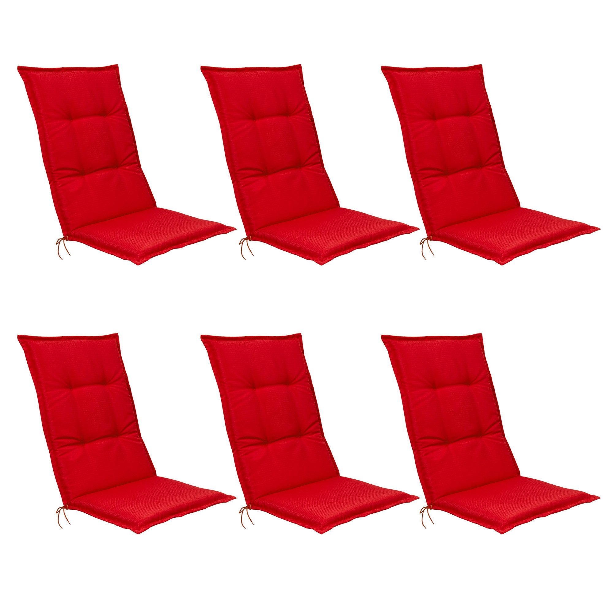 Beautissu Hochlehnerauflage 6er Set Hochlehner Set Base HL Sitzkissen, 120x50x6cm Rot, Hochlehner Rückenkissen Stuhlkissen für Gartenstühle Sitzpolster
