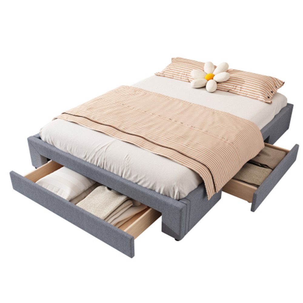 XDeer Polsterbett Doppelbett,Polsterbett 160*200cm Flachbett, drei, drei Ablagefächer, ohne Kopfteil