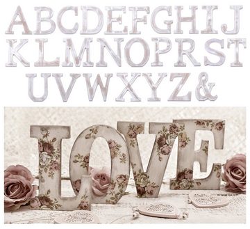 maDDma Deko-Buchstaben 3D Holzbuchstabe 11 cm, weiß-vintage, Einzelbuchstabe "F"